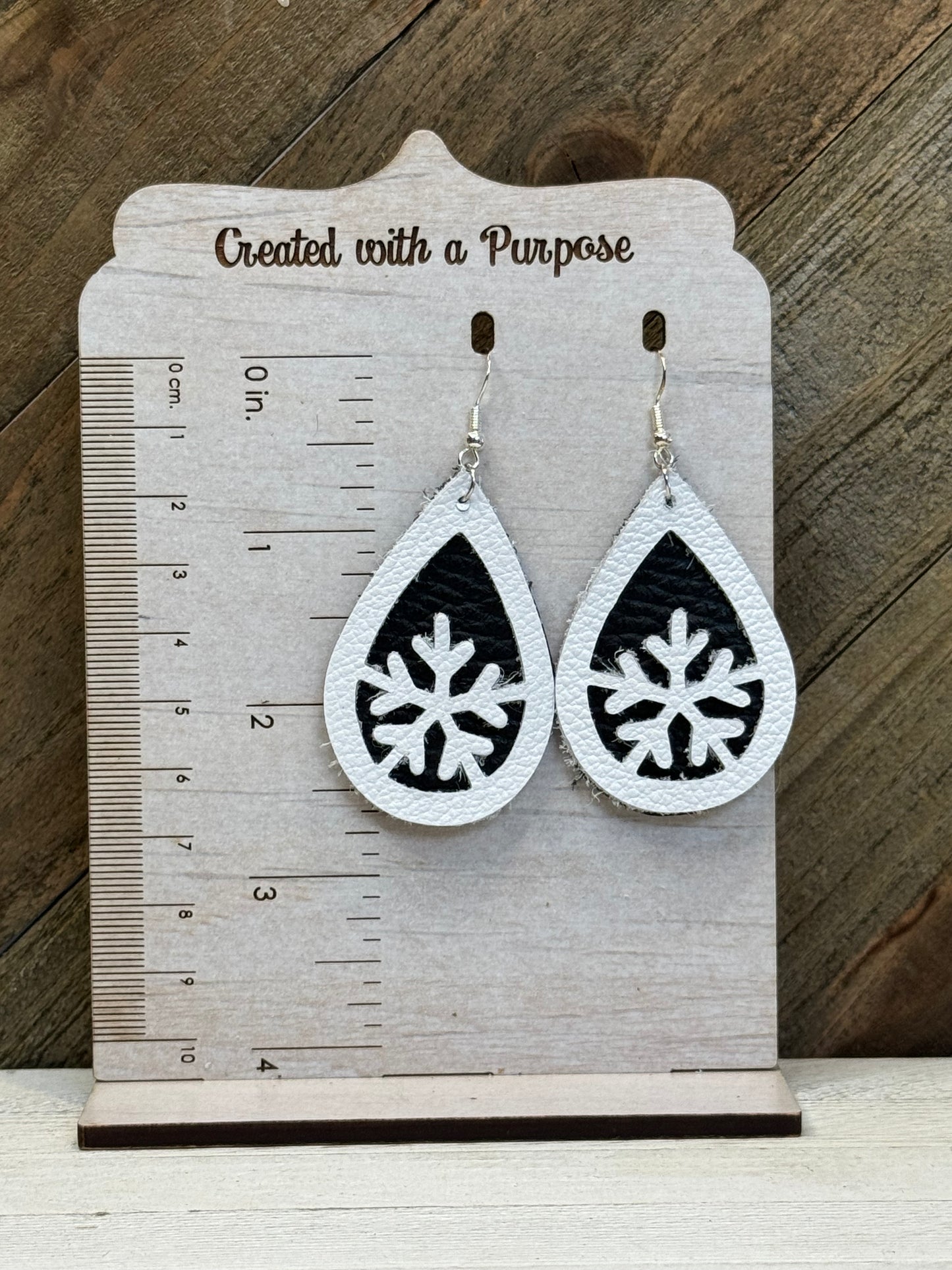 White with Black Snowflake Earrings