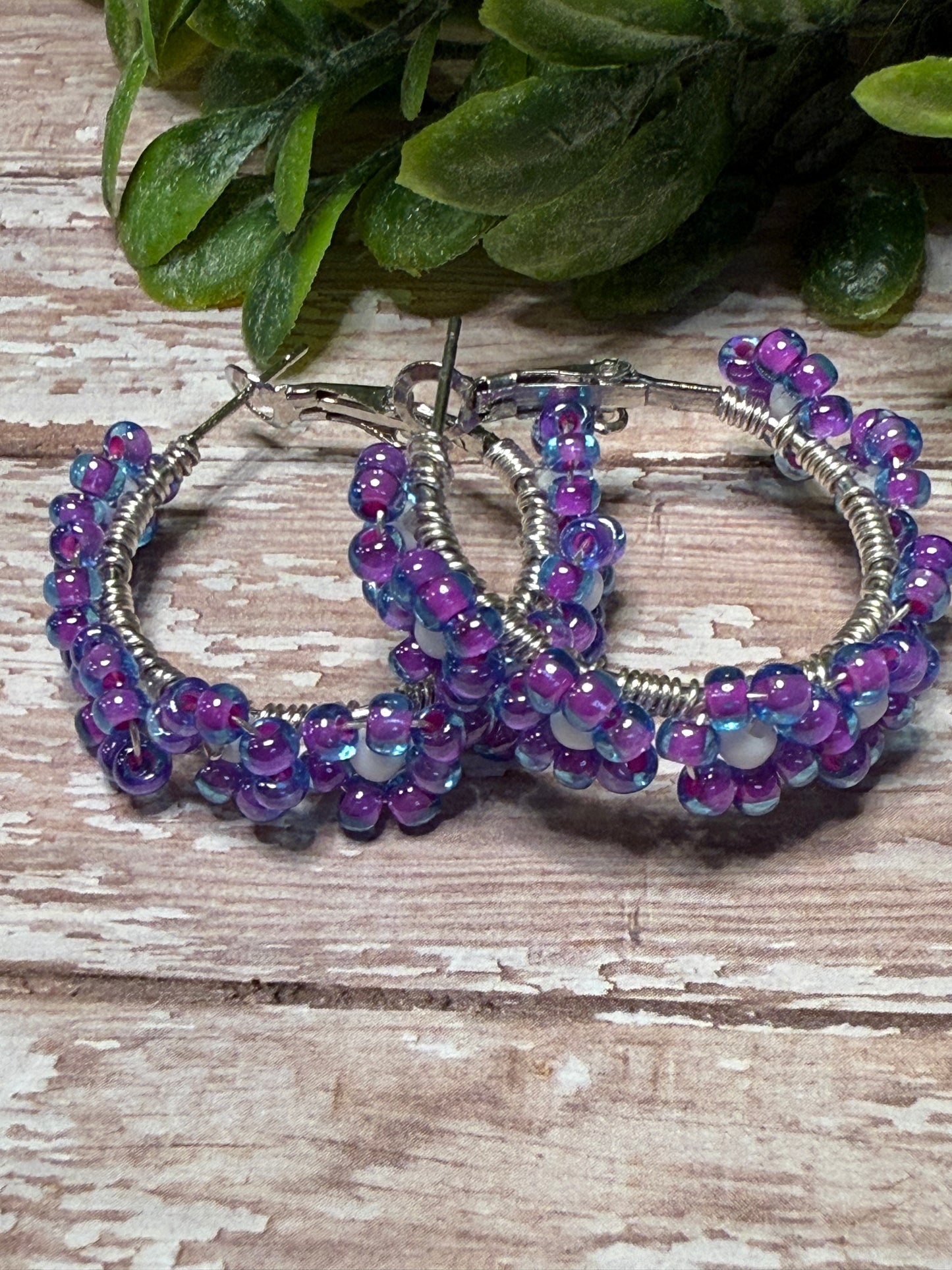 Purple and White Flower Hoops