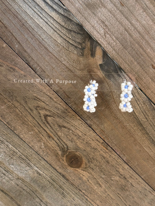White and Blue Flower Hoops