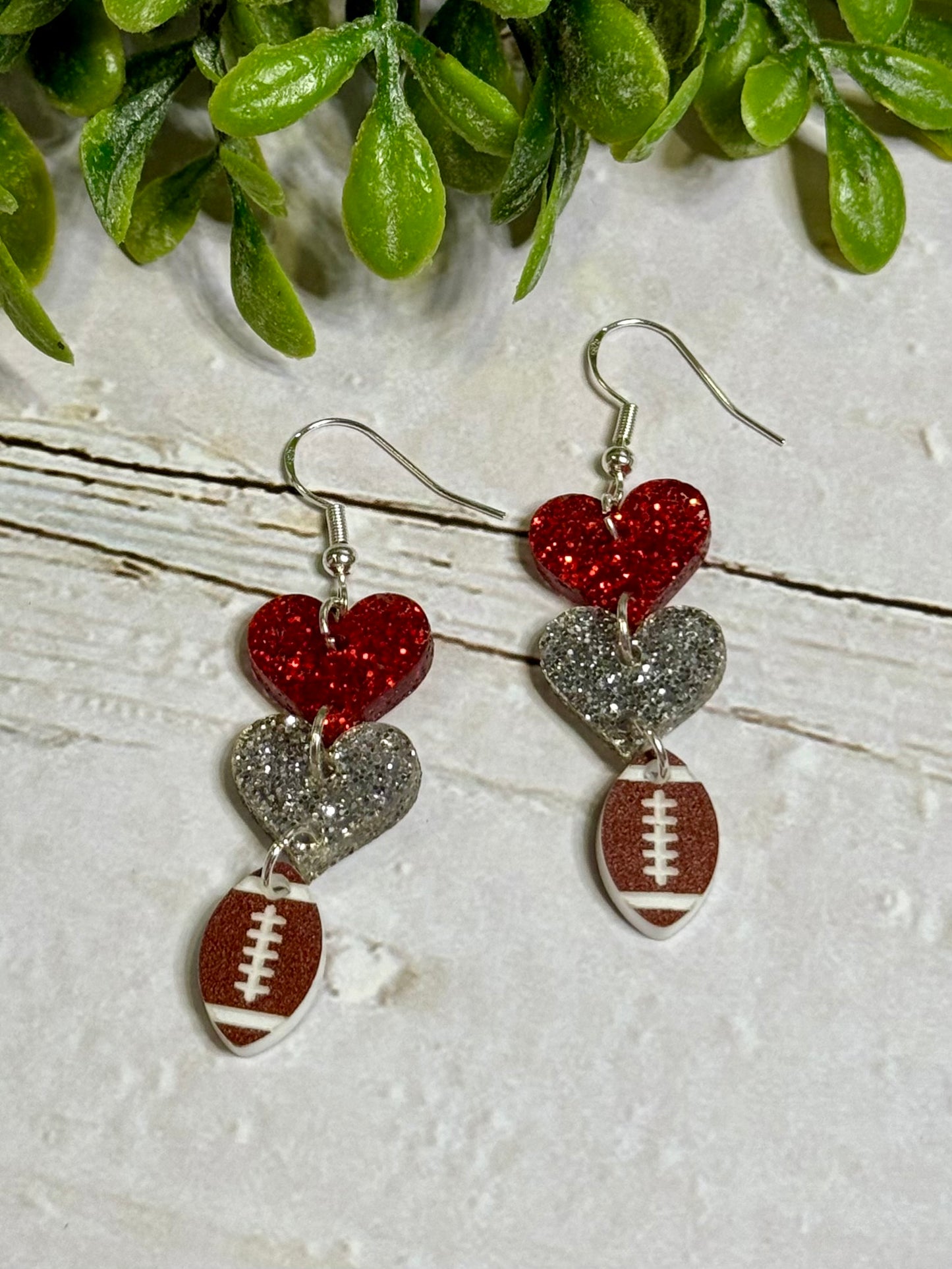 Red and Silver Sparkle Hearts with Football