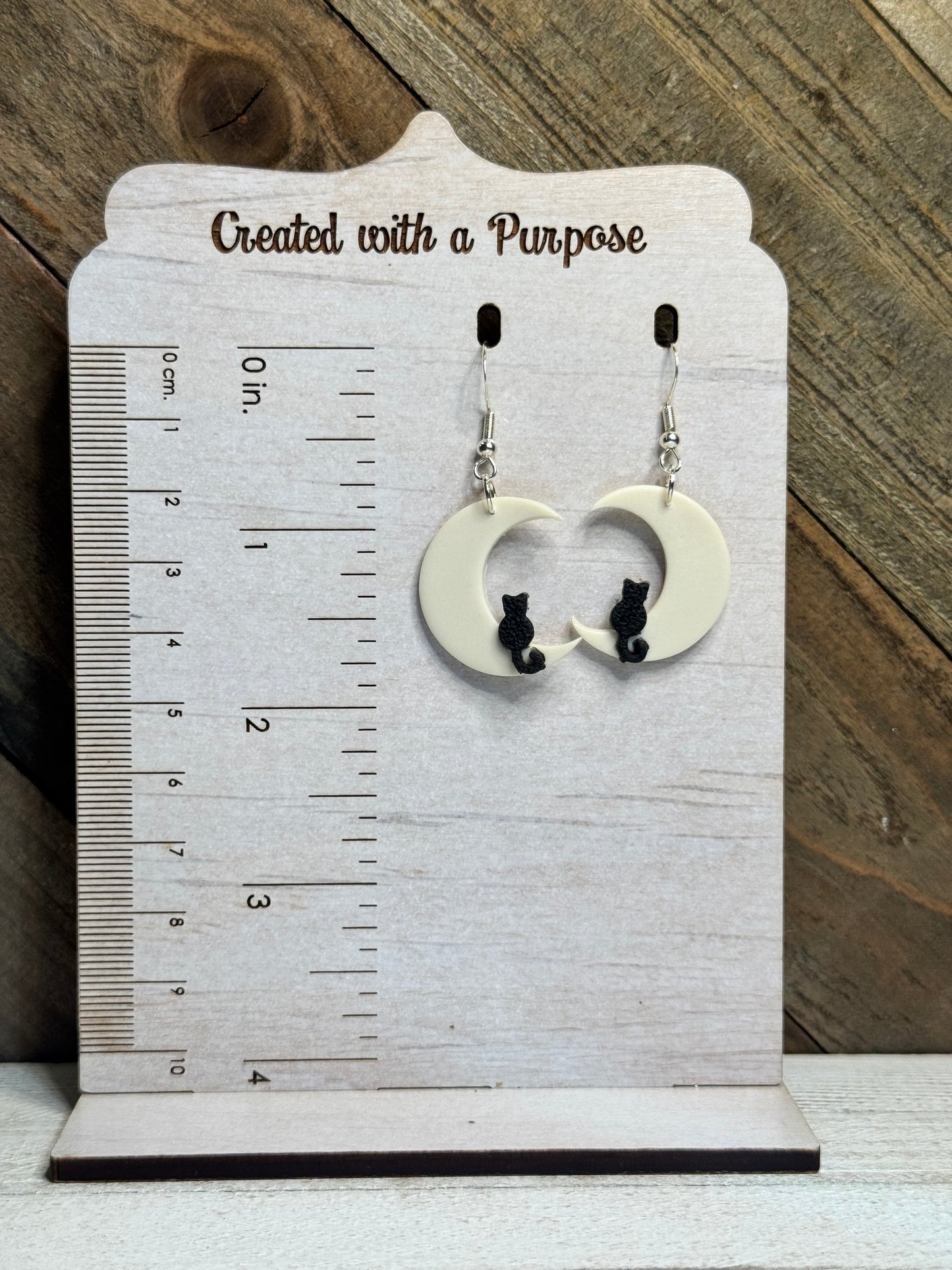 Cat on Moon Earrings