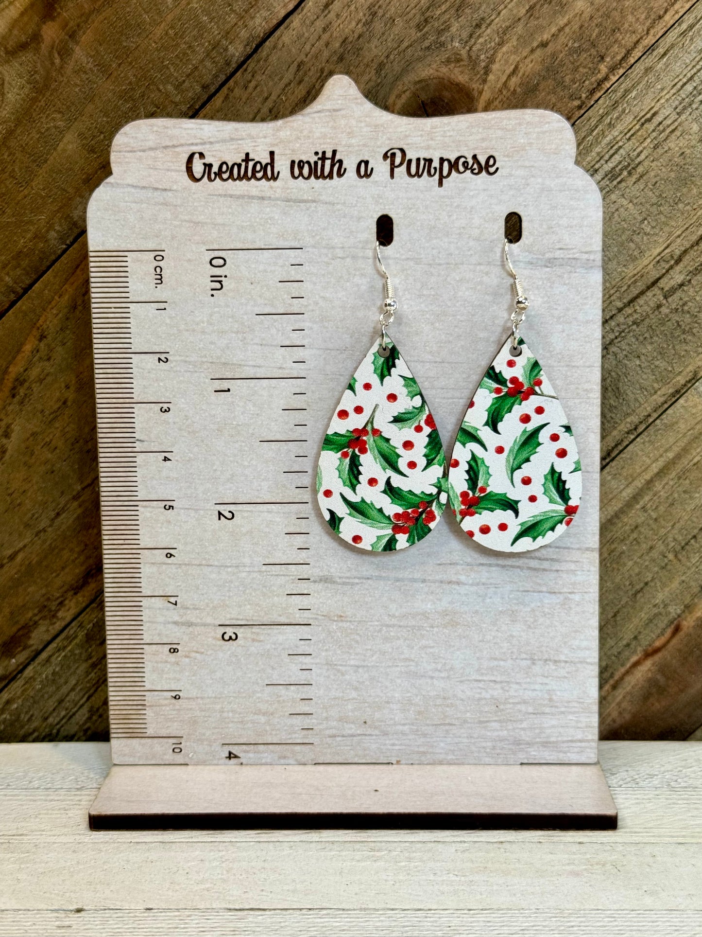 Wood Holly Teardrop Earrings