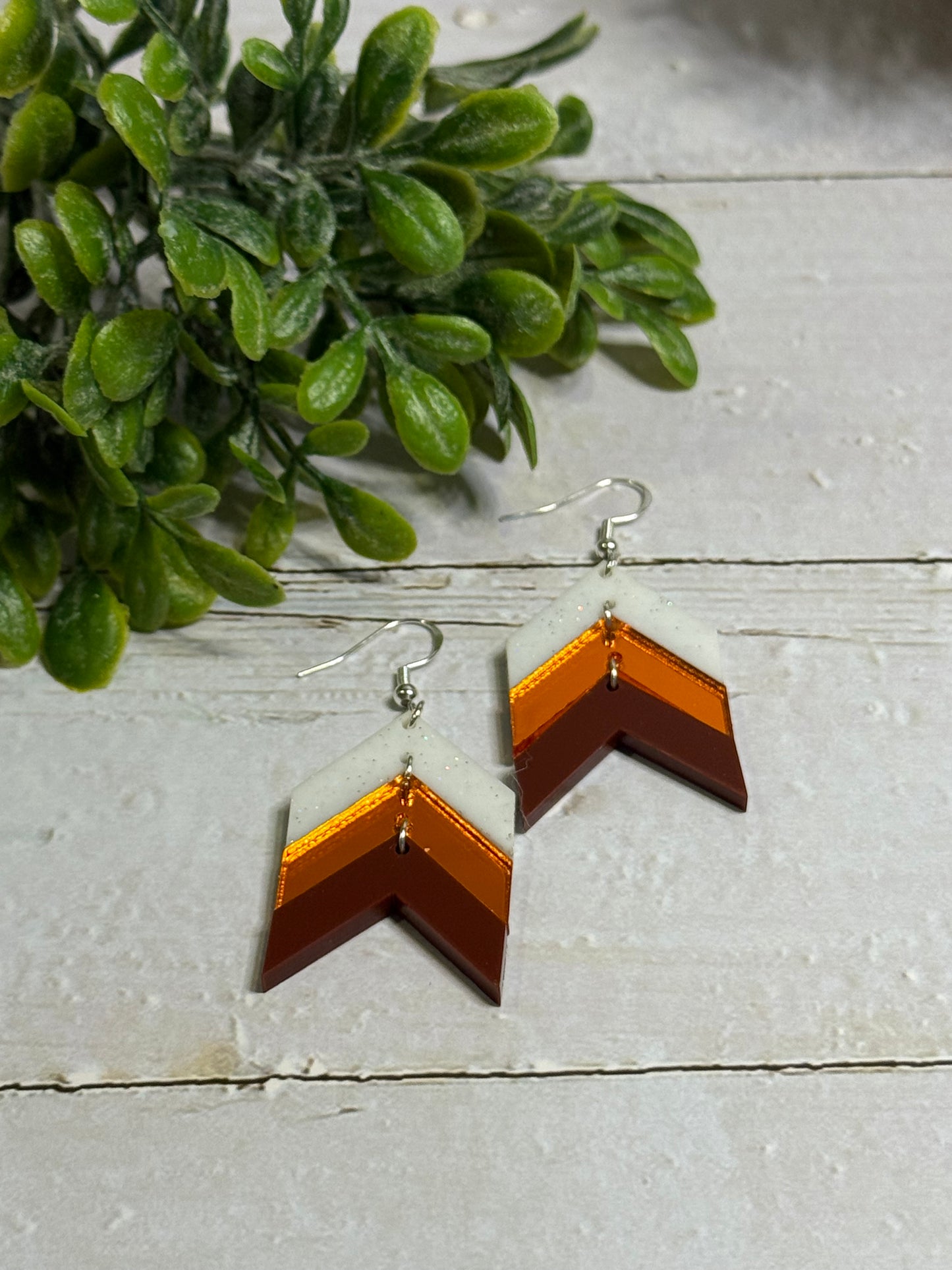 Glitter White, Orange, Brown Chevron