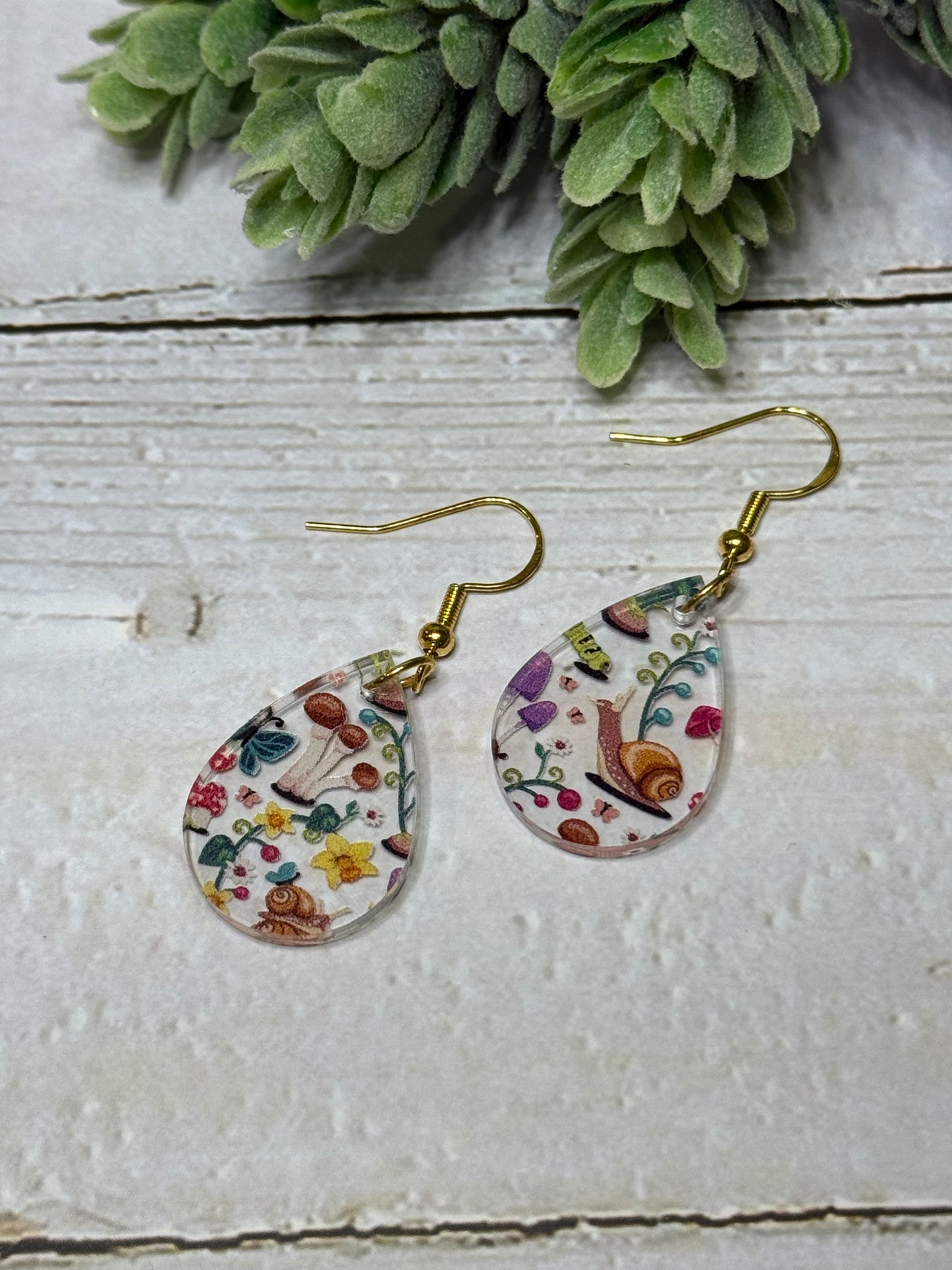 Snails and Mushroom Acrylic Earrings