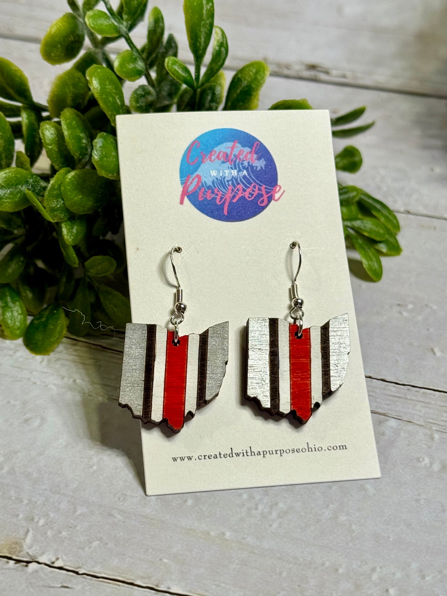 Red Ohio Stripe Dangle Earrings
