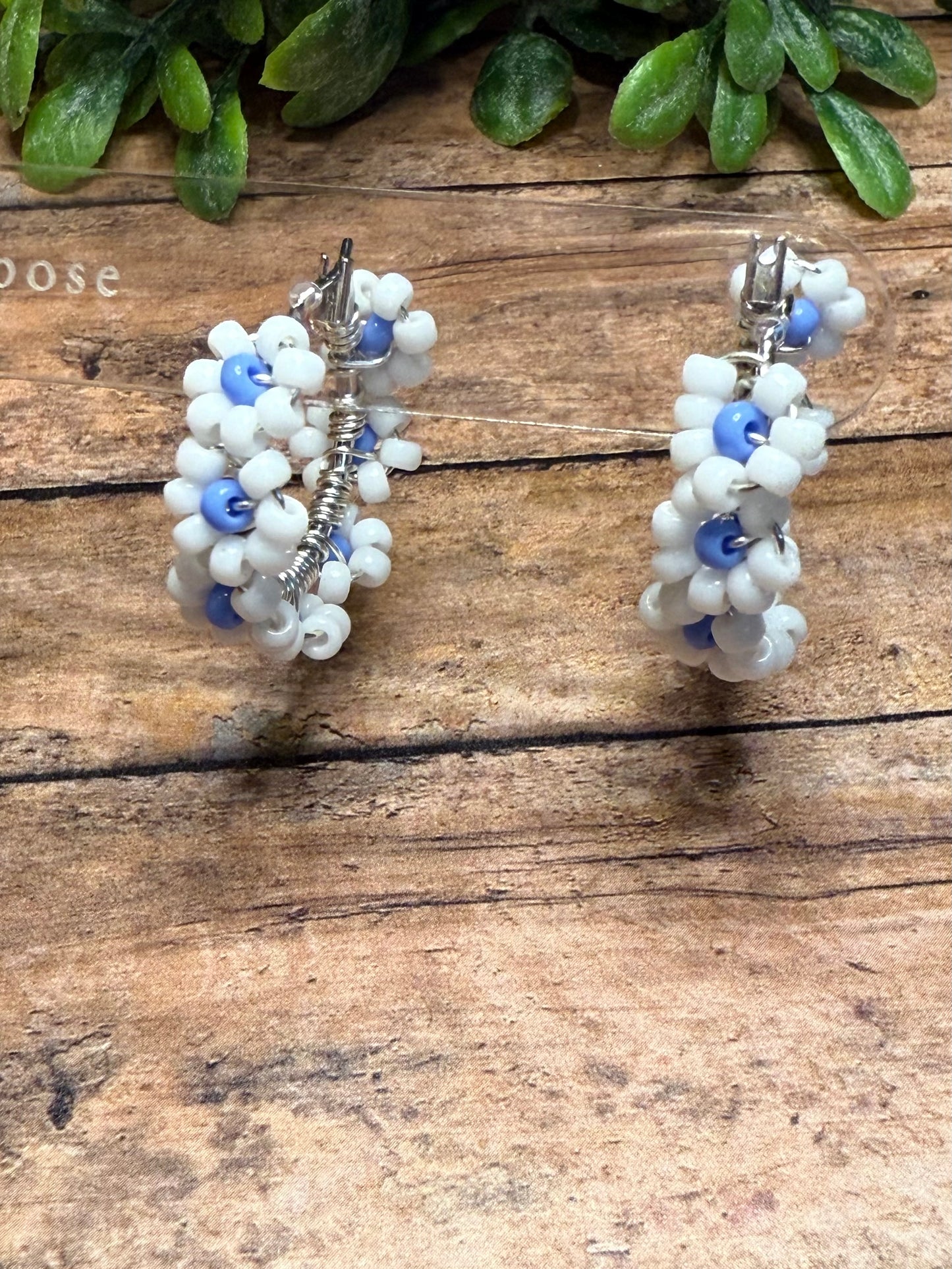 White and Blue Flower Hoops