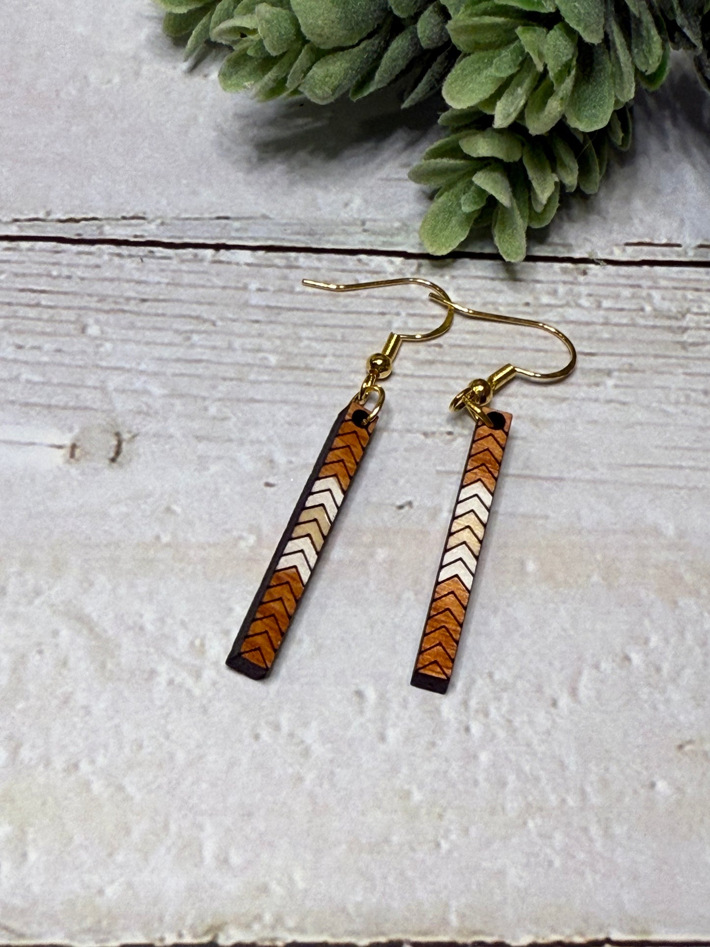 Chevron Wood Bar Earrings