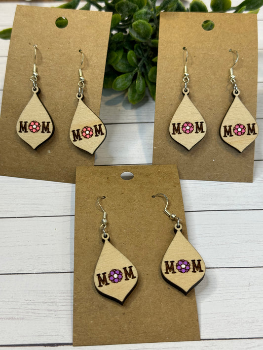 Mom Flower Wood Earrings