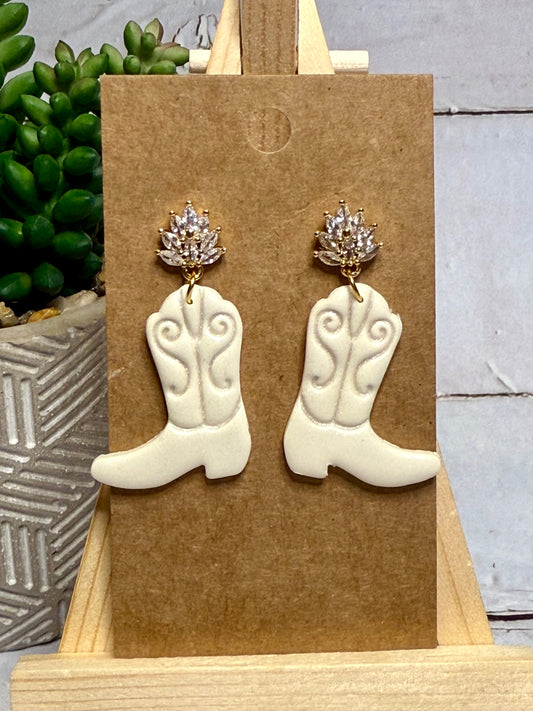 White Boot Earrings