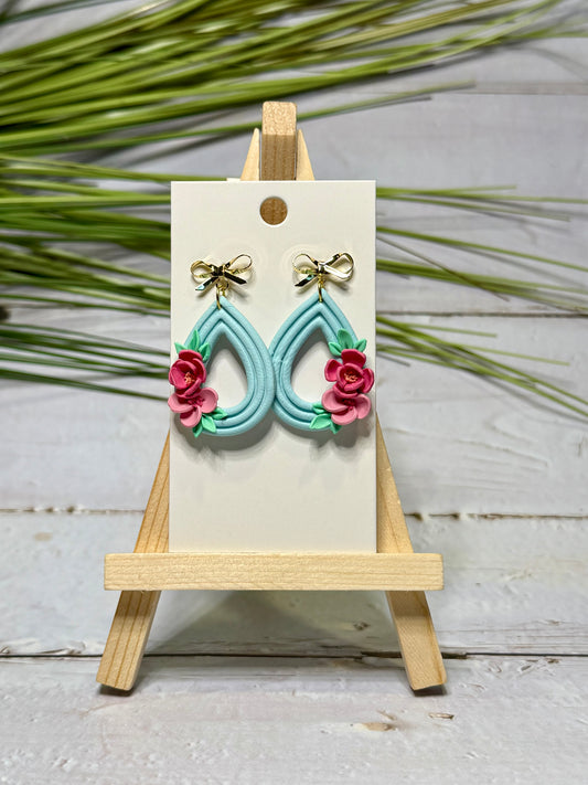Pink and Blue Summer Floral Earrings