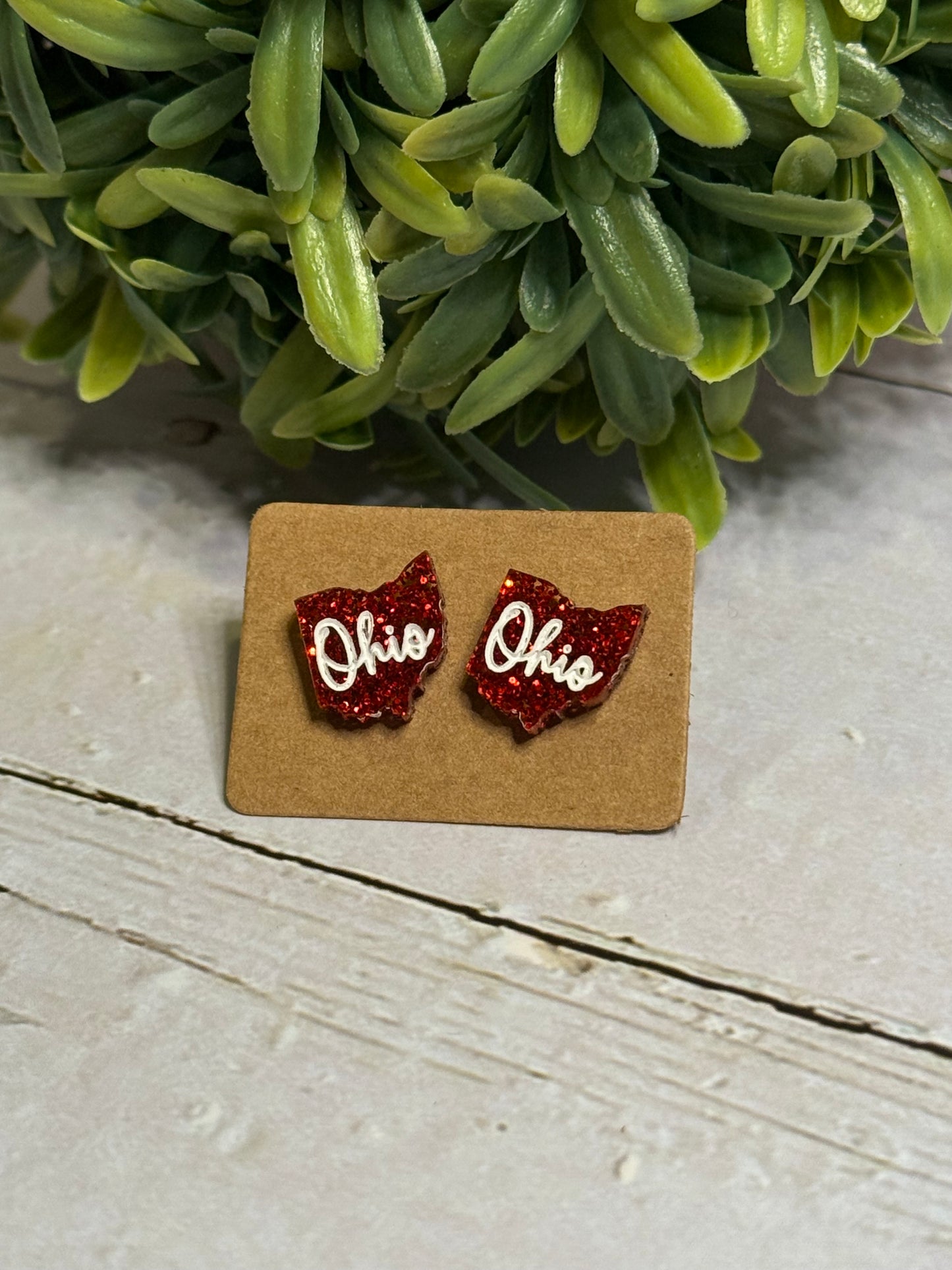 Cursive Ohio Glitter Red Stud