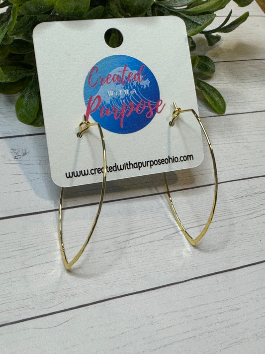 Gold Hammered Oval Hoops