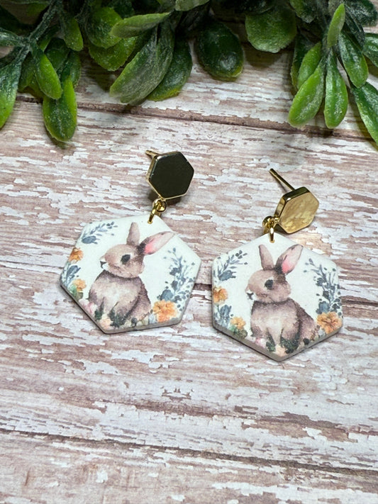 Bunny Hexagon Earrings