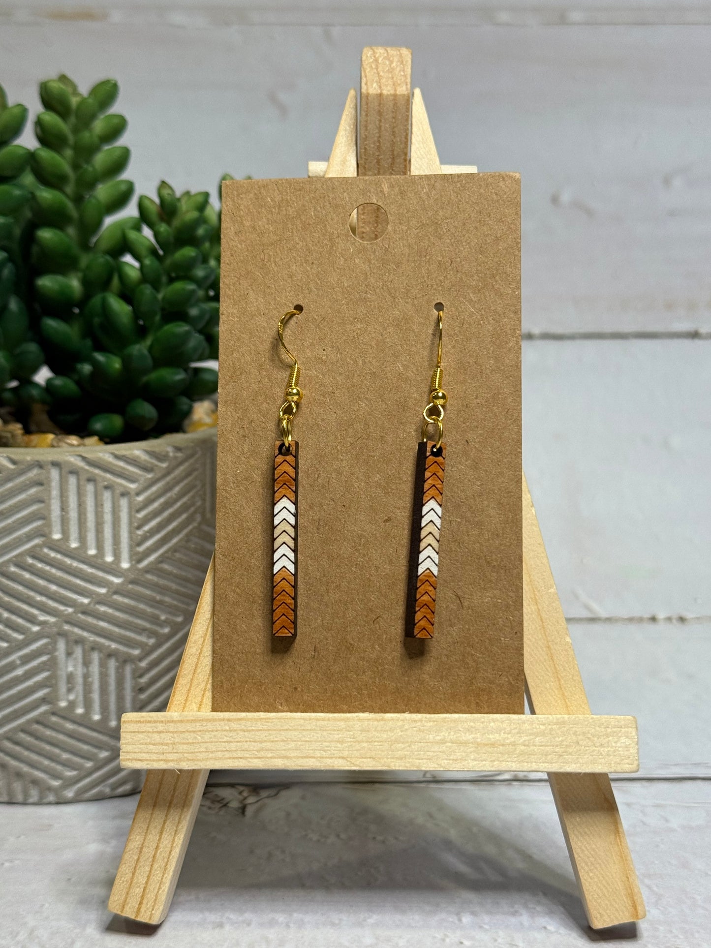 Chevron Wood Bar Earrings