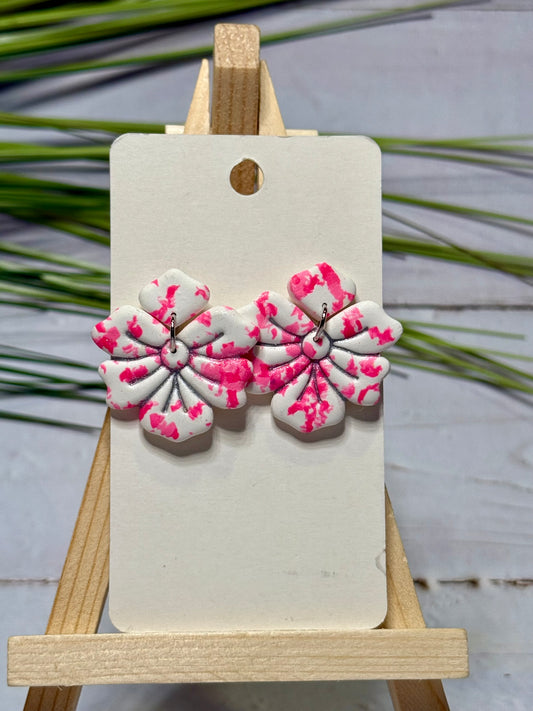 Pink and White Flower Earrings