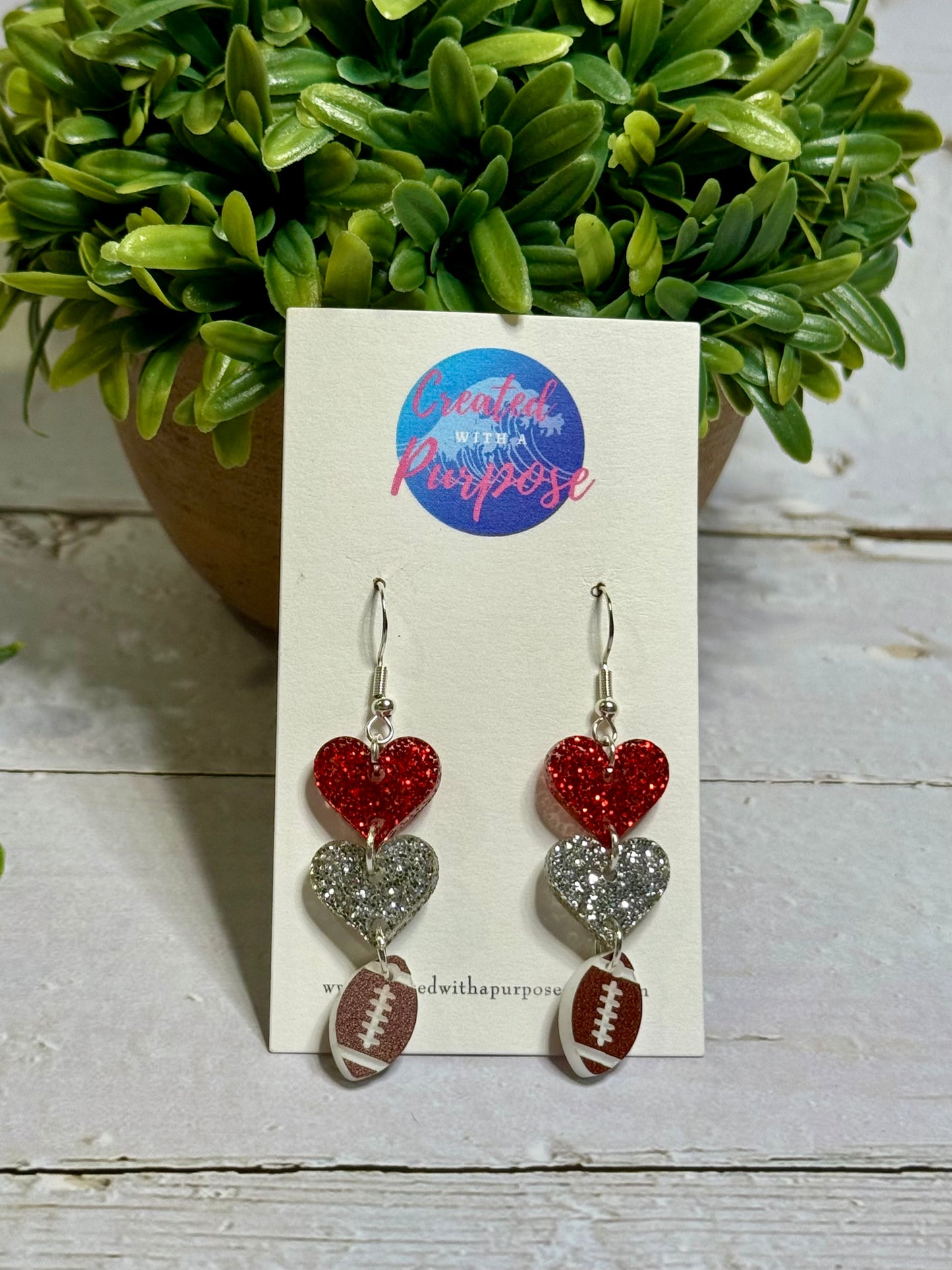 Red and Silver Sparkle Hearts with Football