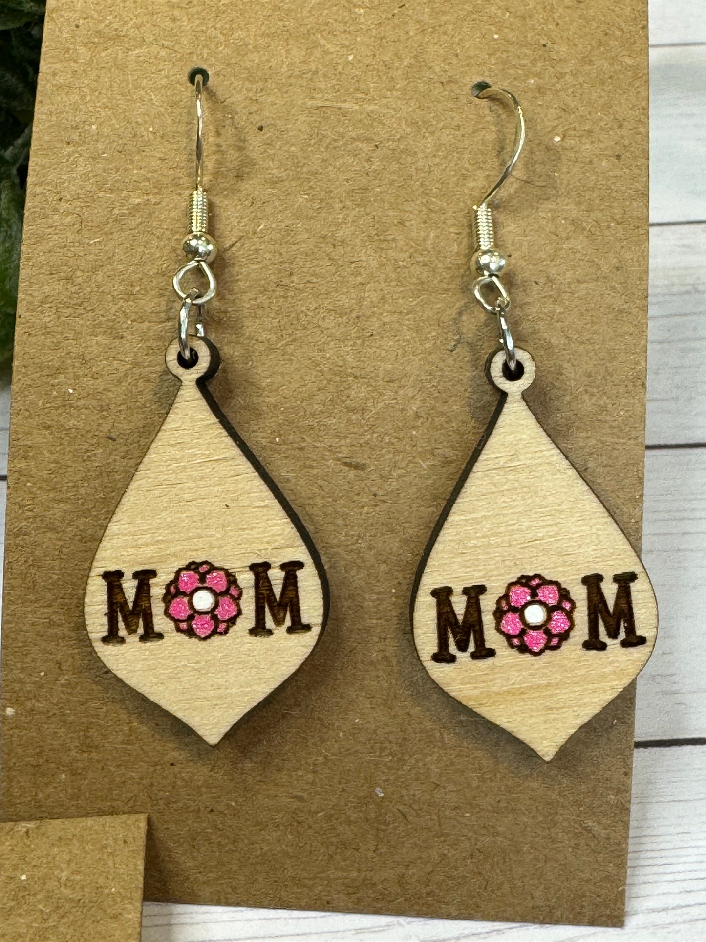 Mom Flower Wood Earrings