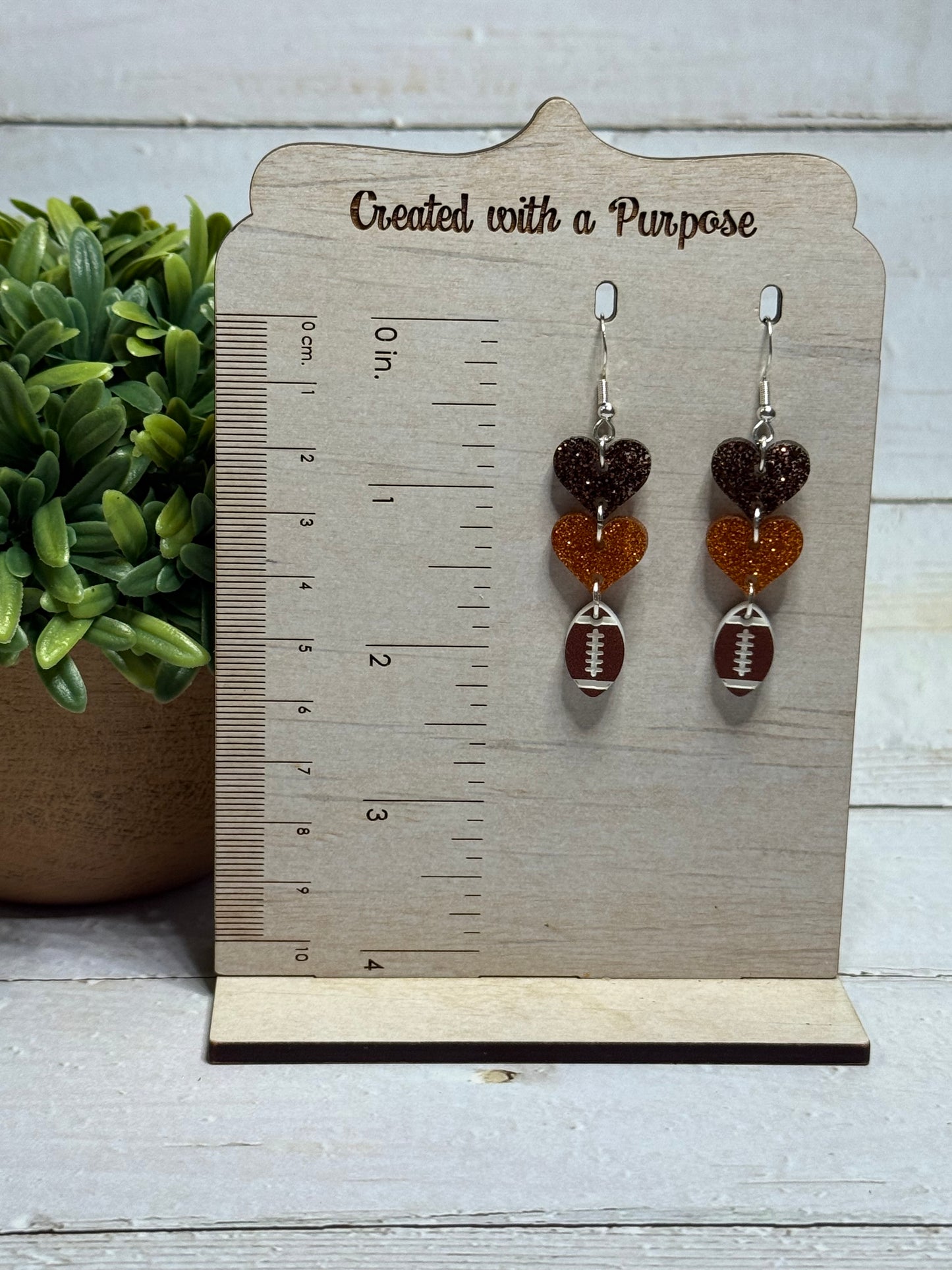 Brown and Orange Glitter Hearts with Football