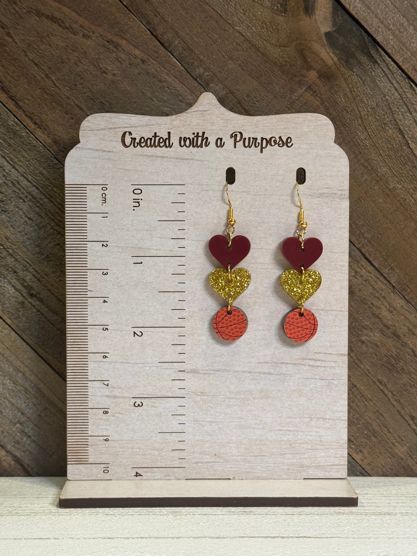 Maroon and Gold Glitter Heart Basketball