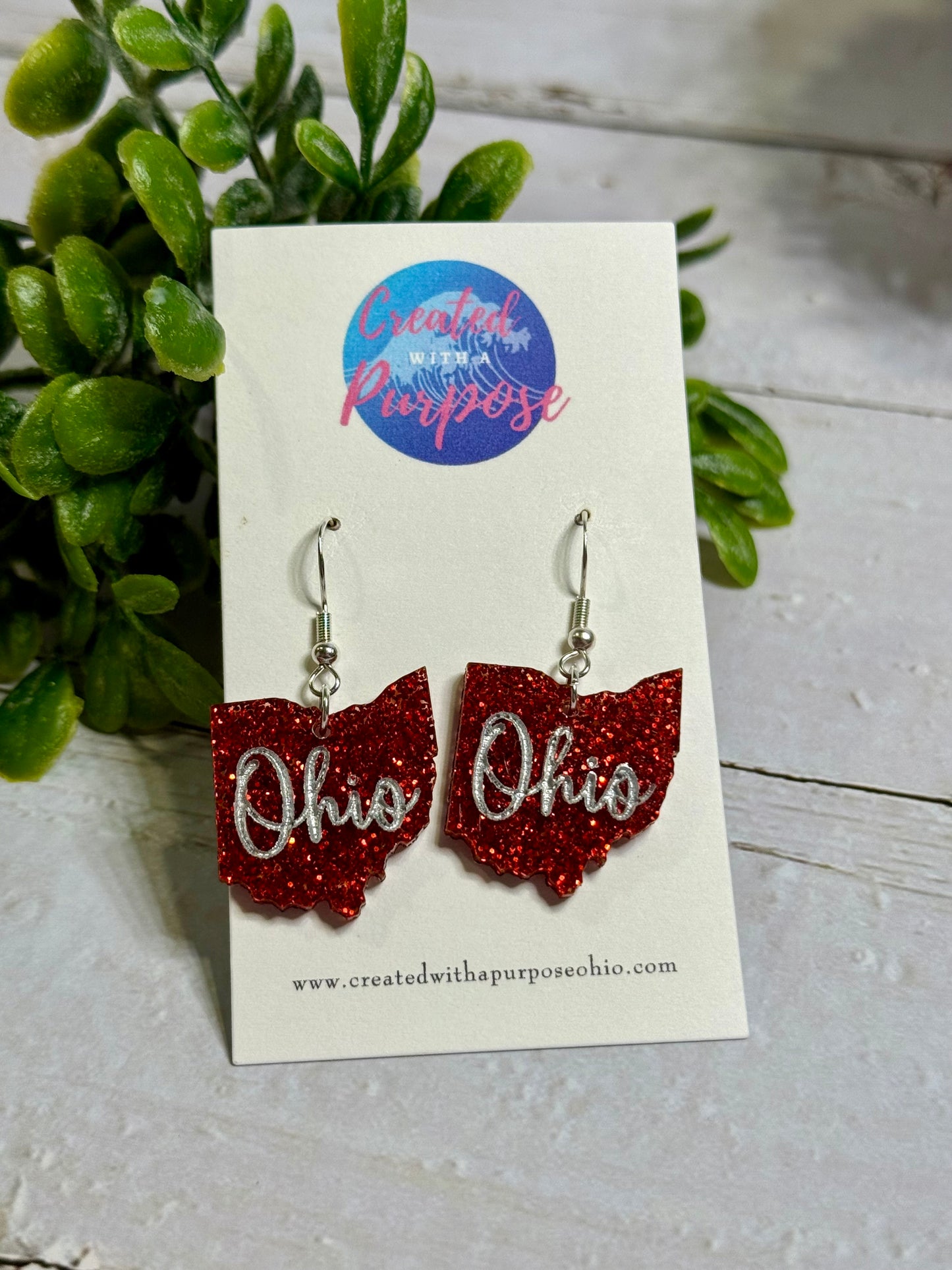 Red Glitter Ohio Dangle
