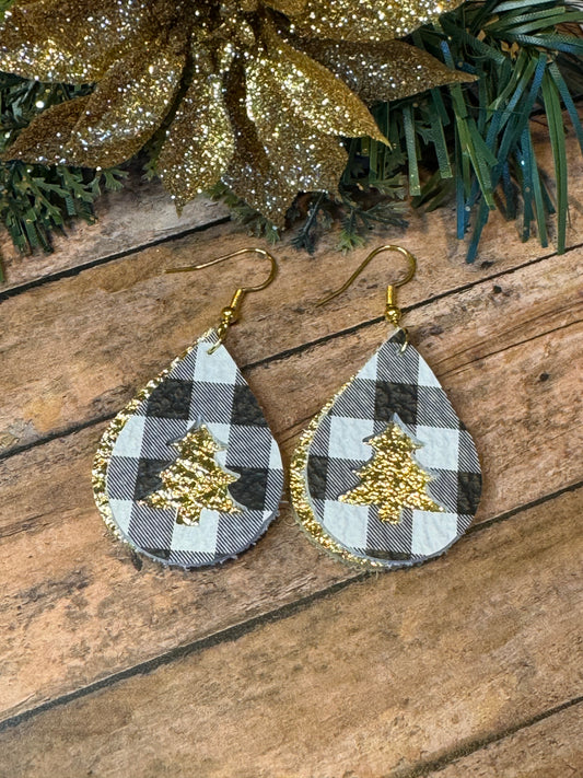 Christmas Tree Black and White with Metallic Gold