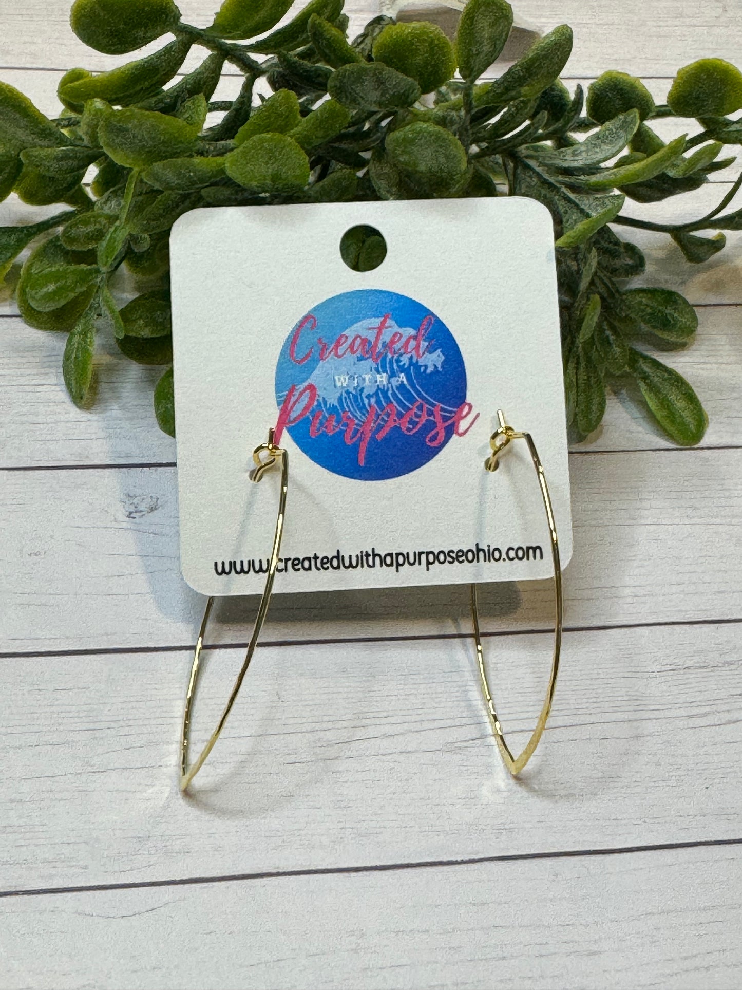 Gold Hammered Oval Hoops