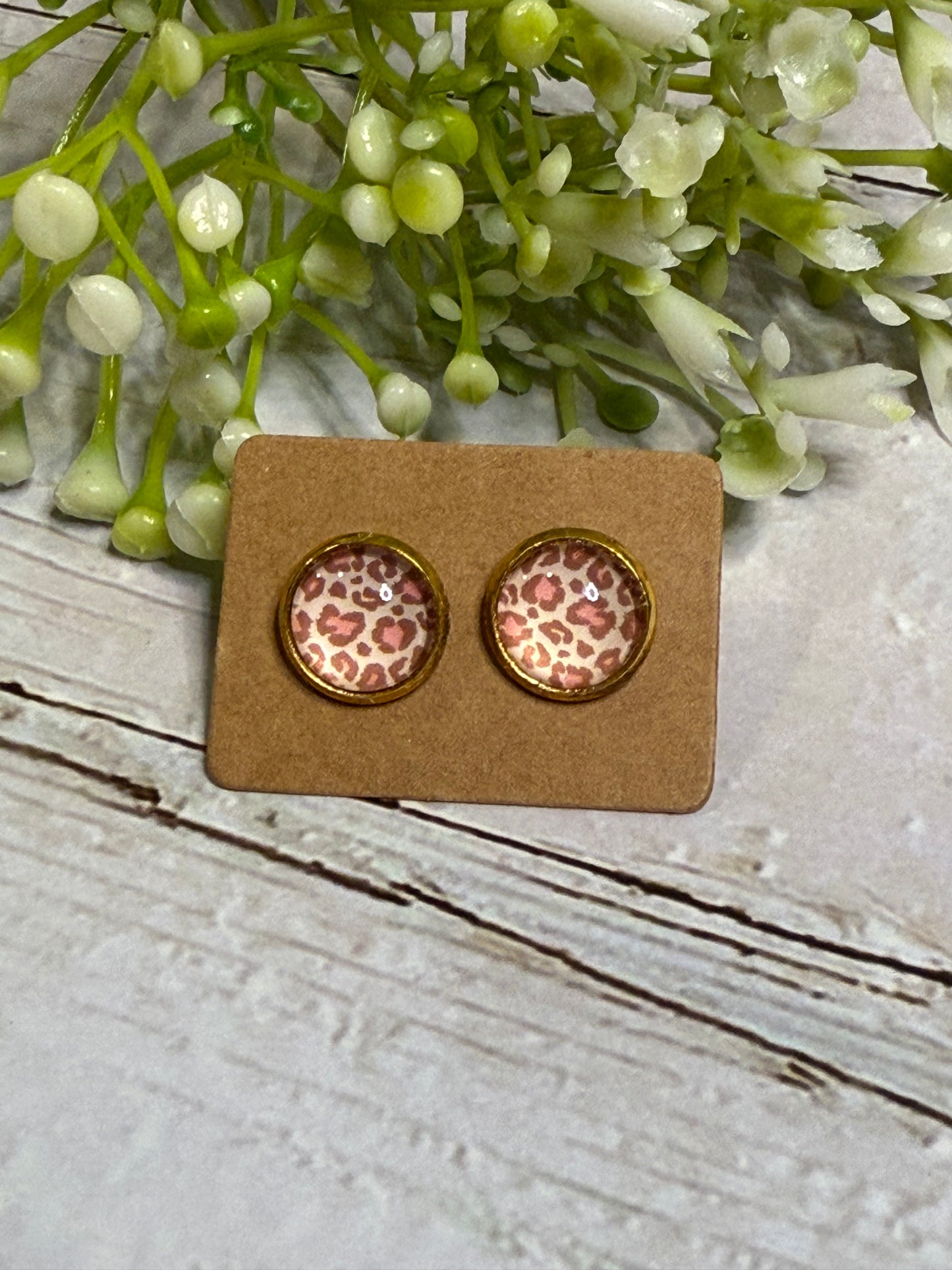 Peach Leopard Print Studs