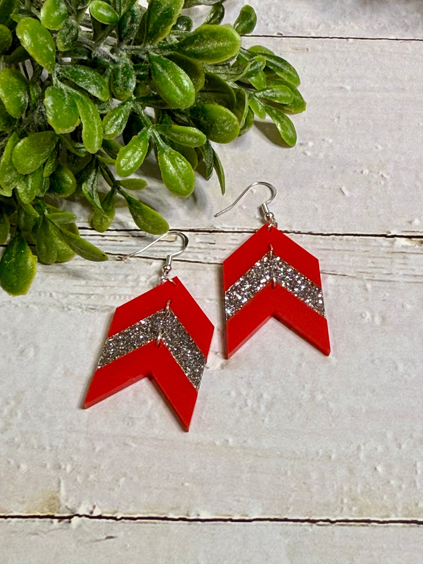 Red and Glitter Silver Chevron