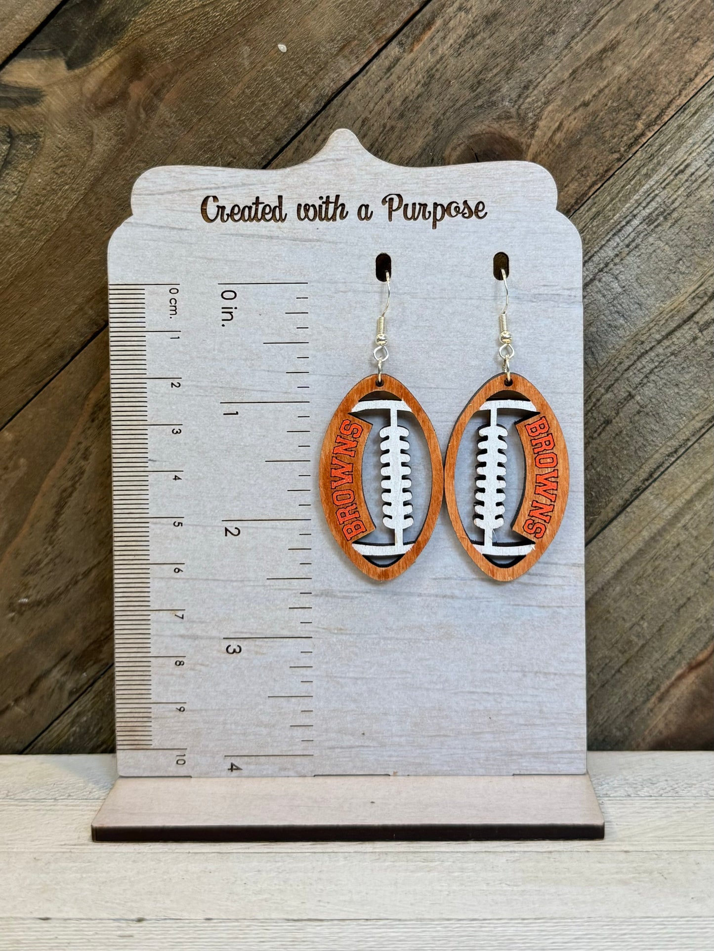 Wooden Browns Football Earrings