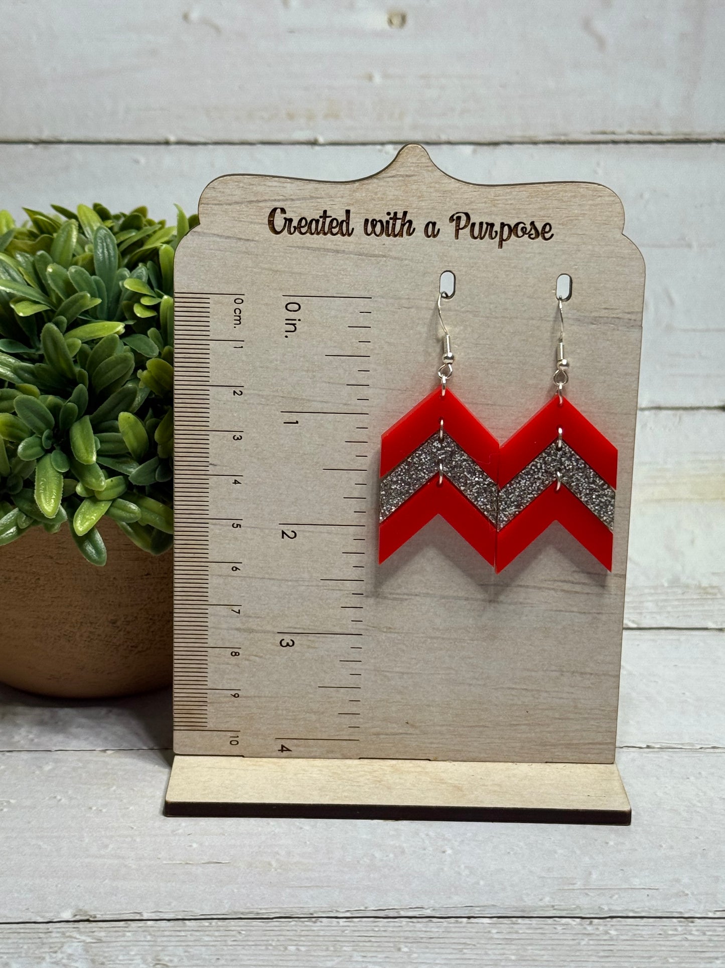 Red and Glitter Silver Chevron