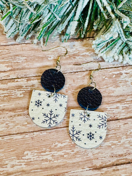Navy Leather Snowflake Earrings