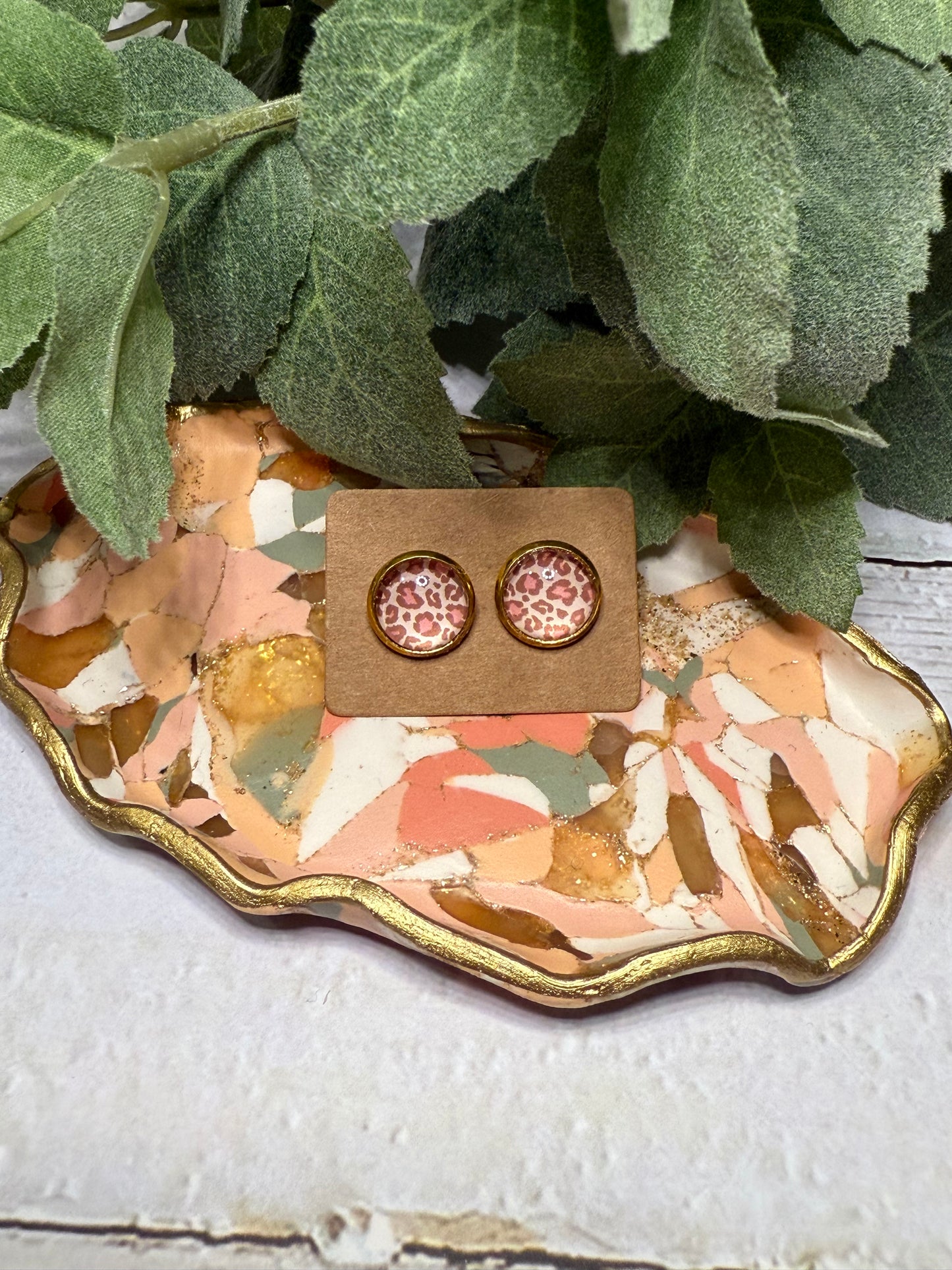 Peach Leopard Print Studs