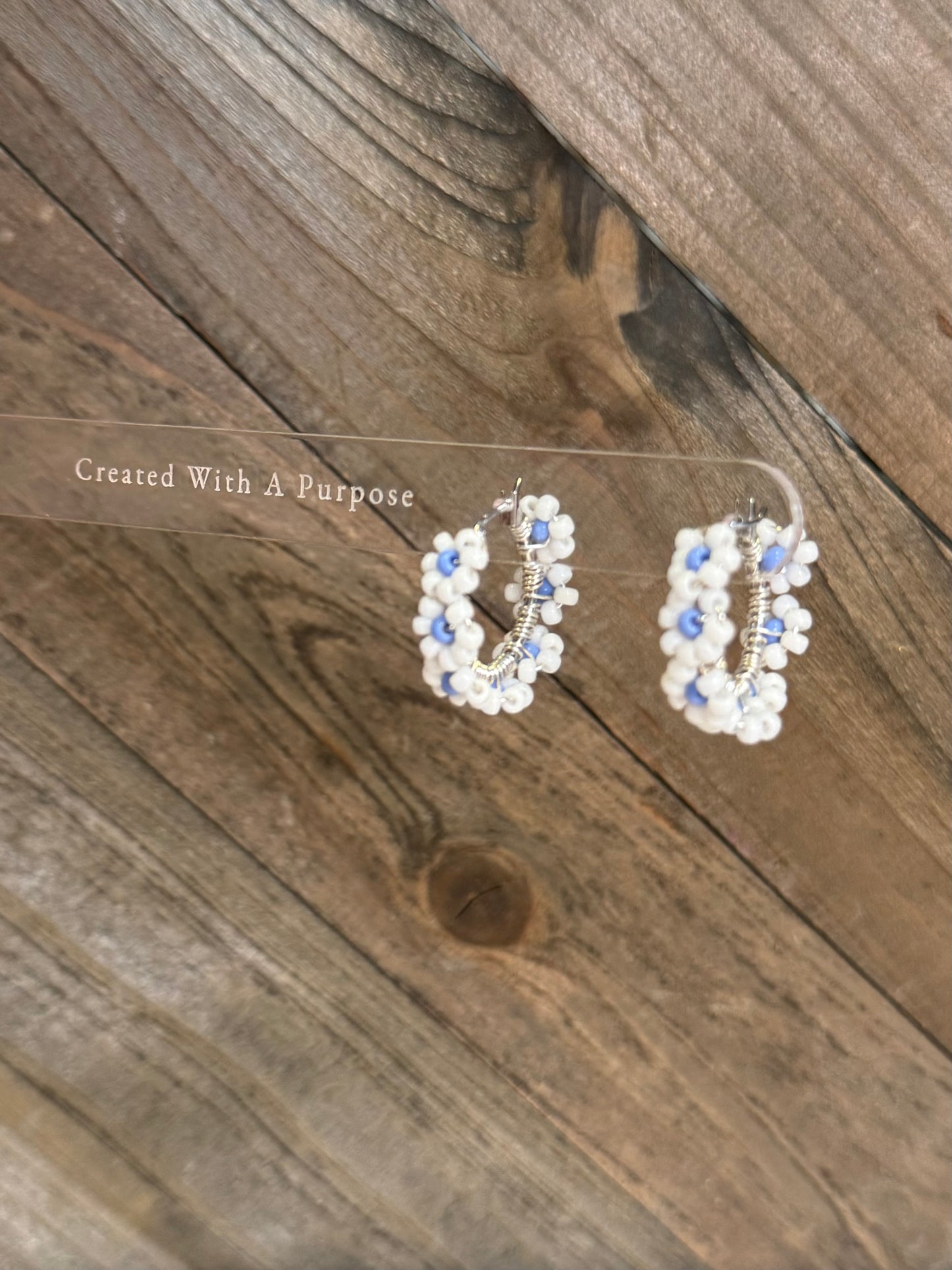 White and Blue Flower Hoops