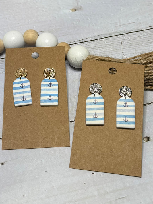 Blue Stripe Anchor Arch Earrings