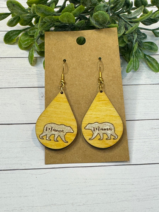 Mama Bear Wood Earrings