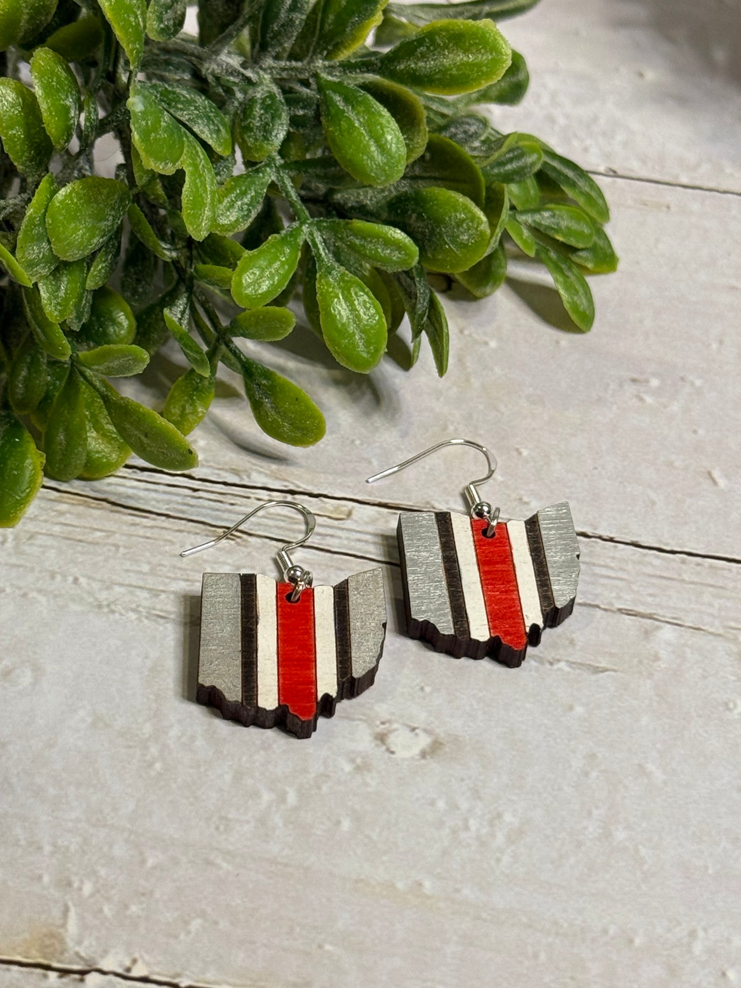 Red Ohio Stripe Dangle Earrings