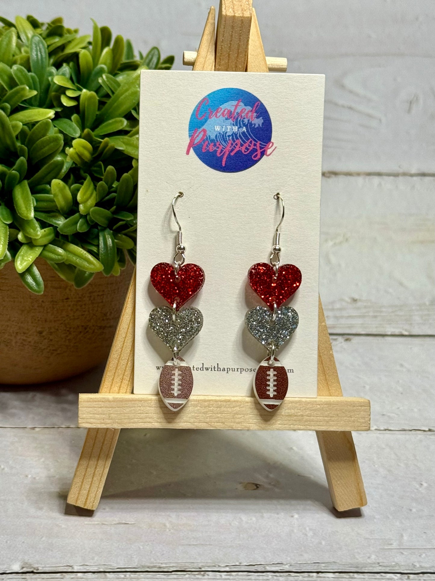 Red and Silver Sparkle Hearts with Football