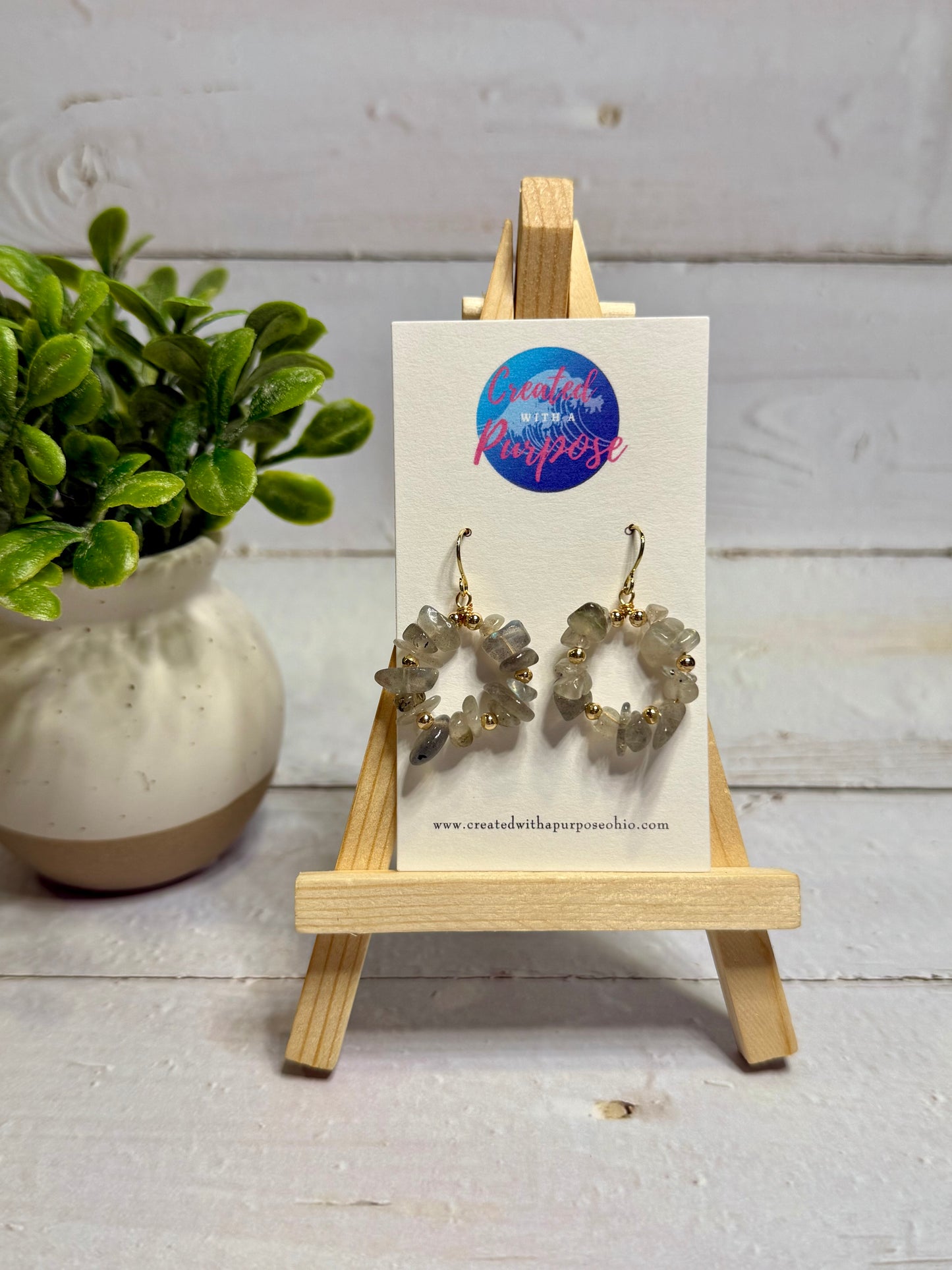 Gray Stone Circle Earrings