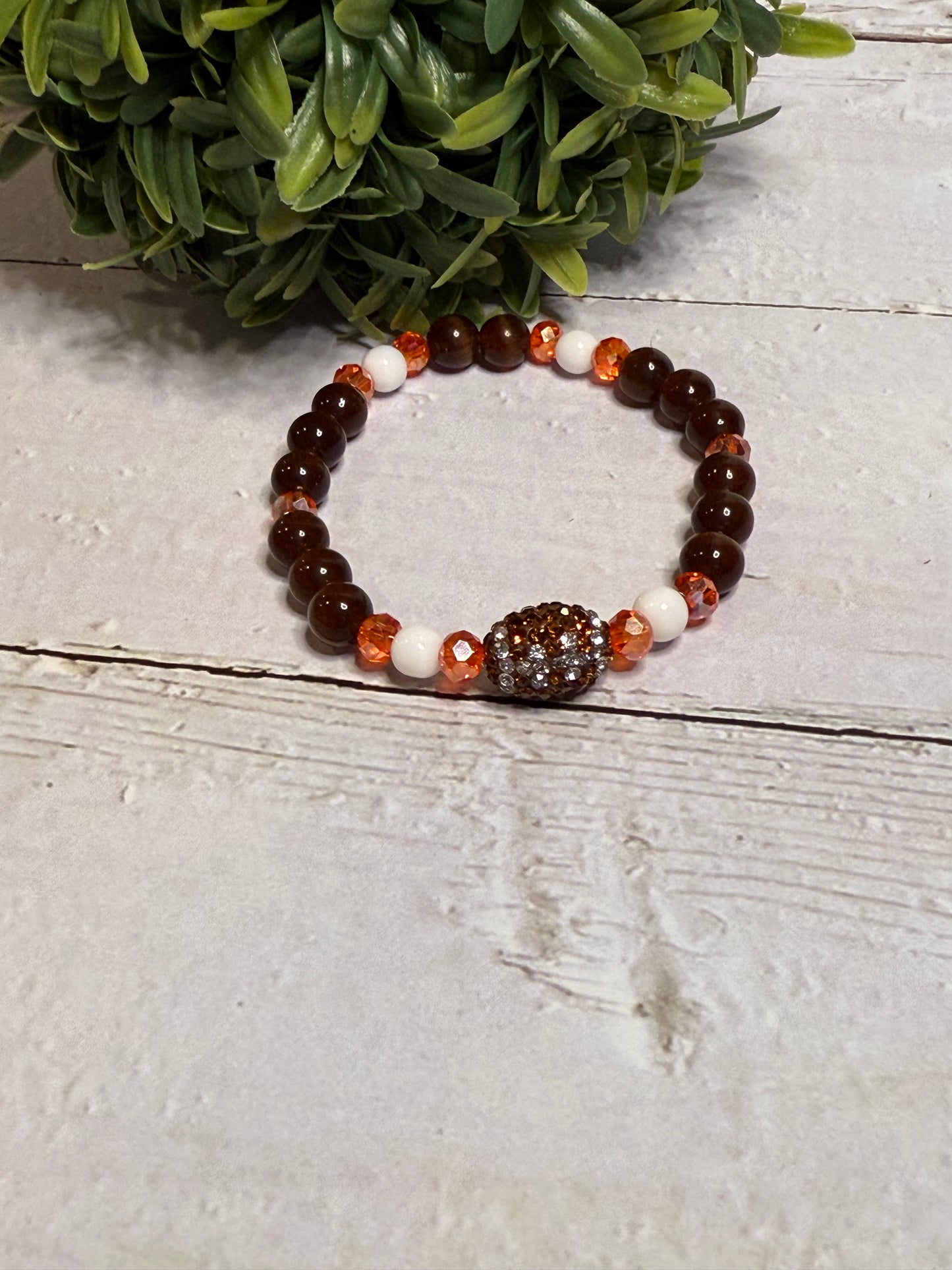 Football Rhinestone Bead with Brown and Orange Beads