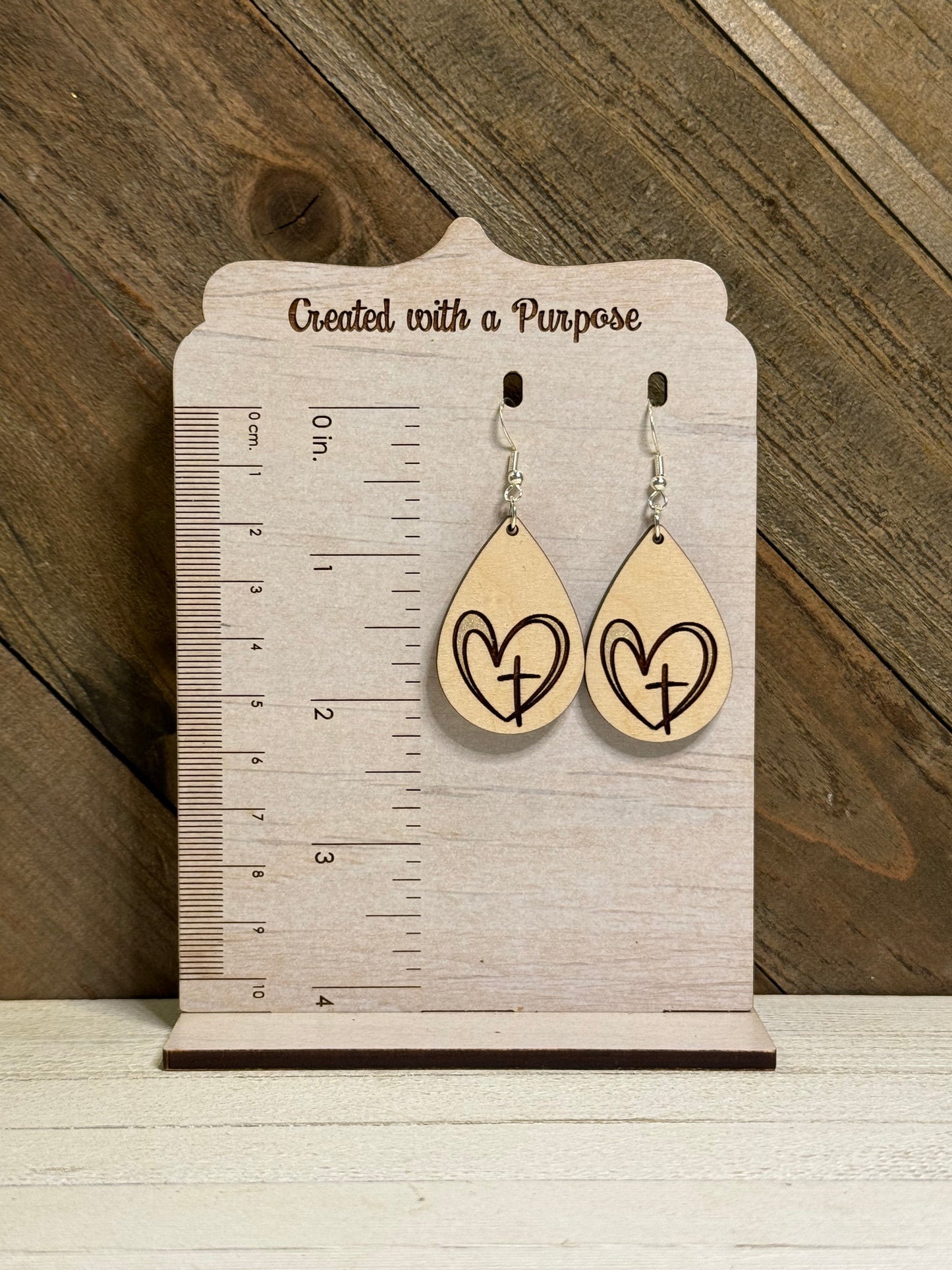 Wood Heart Cross Teardrops