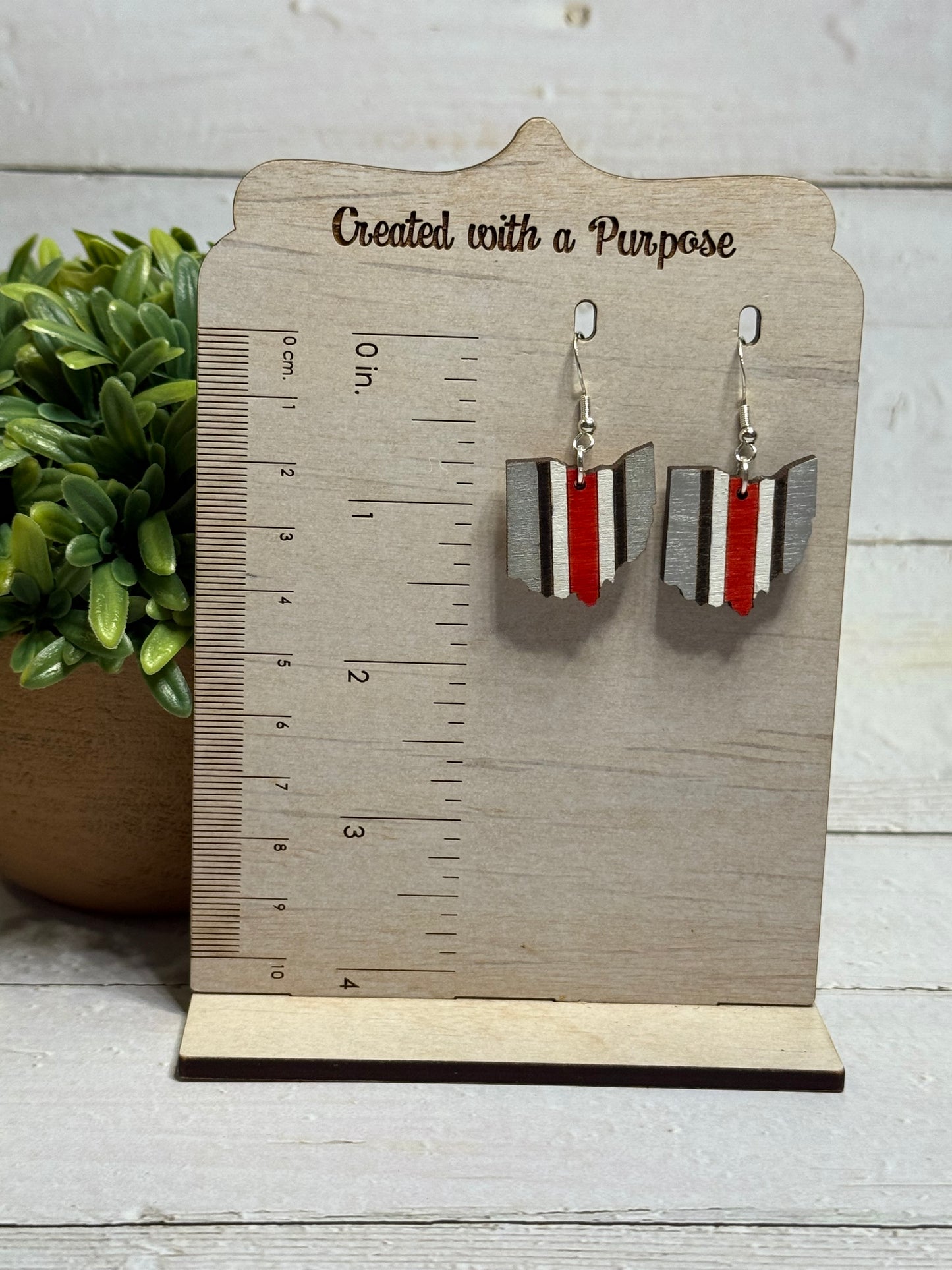 Red Ohio Stripe Dangle Earrings