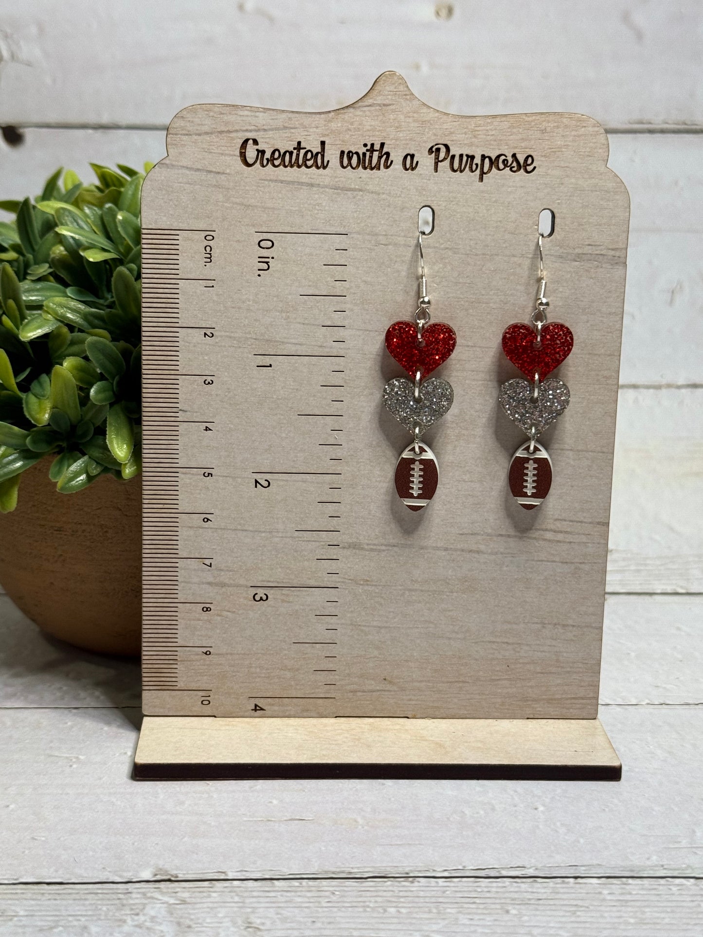 Red and Silver Sparkle Hearts with Football
