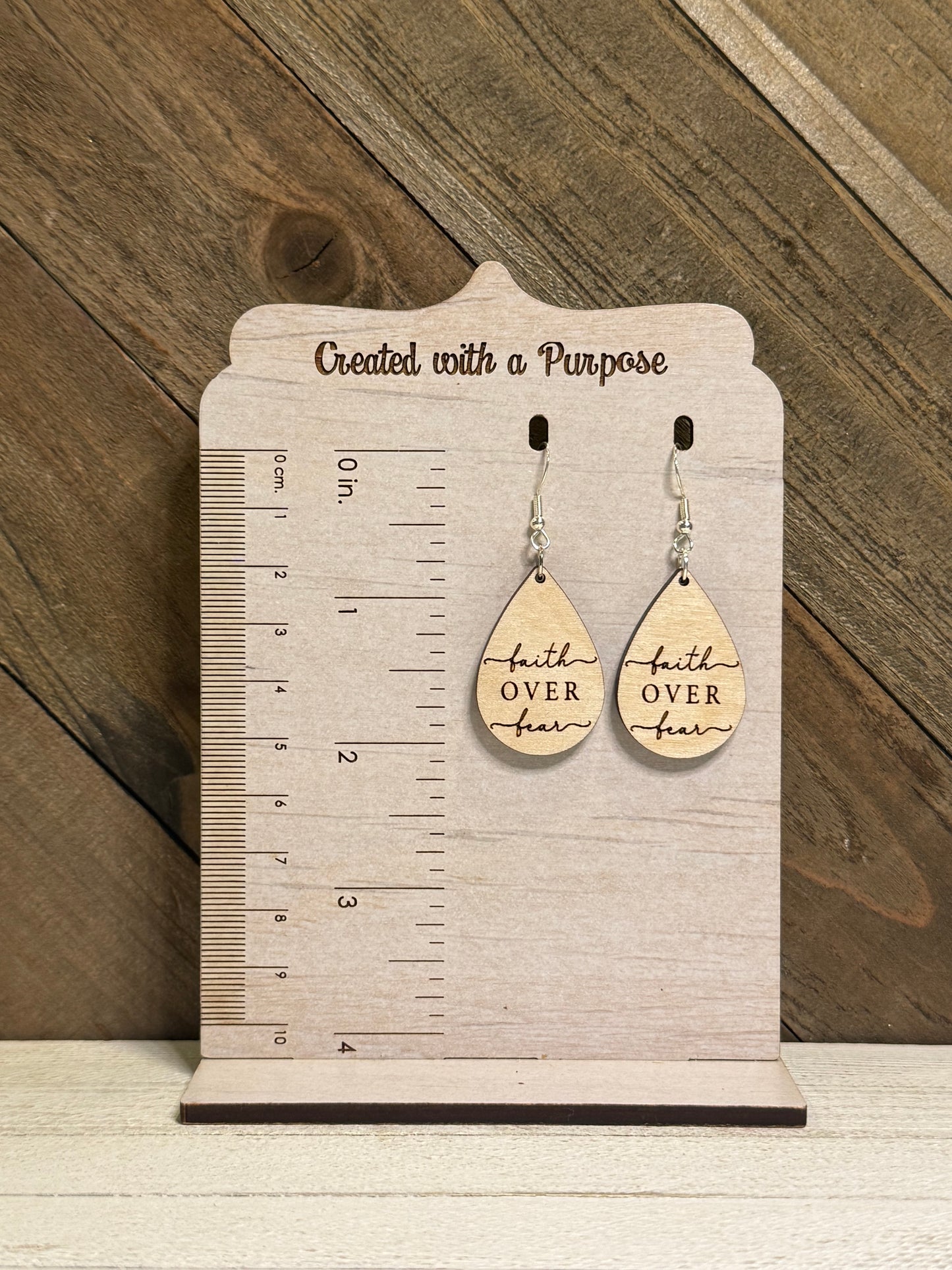Faith over Fear Wood Teardrop