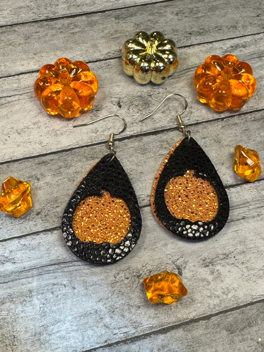 Leather Pumpkin Earrings