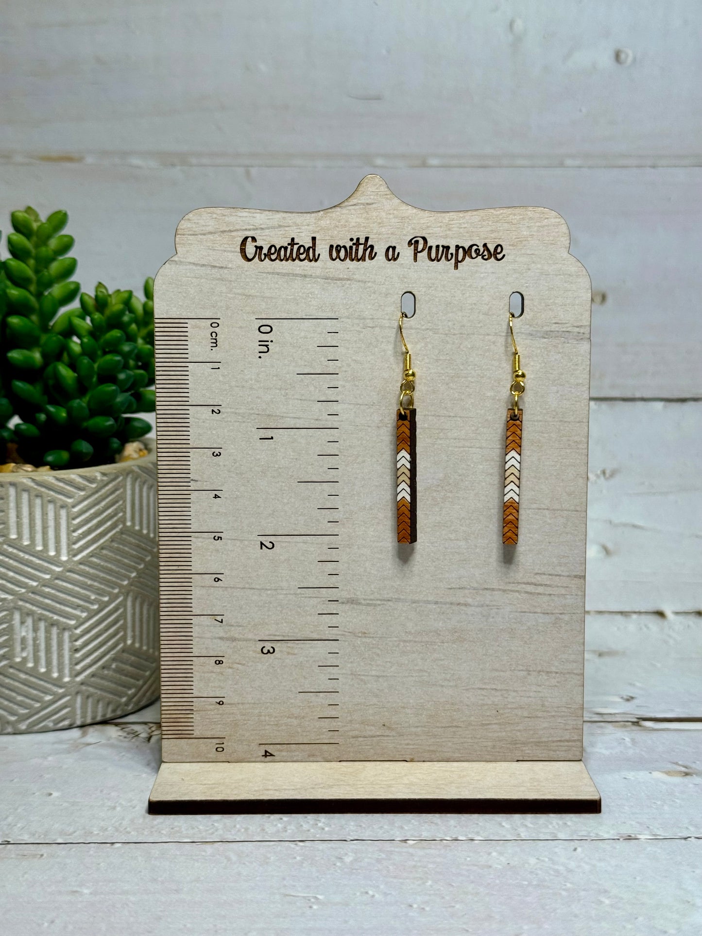 Chevron Wood Bar Earrings