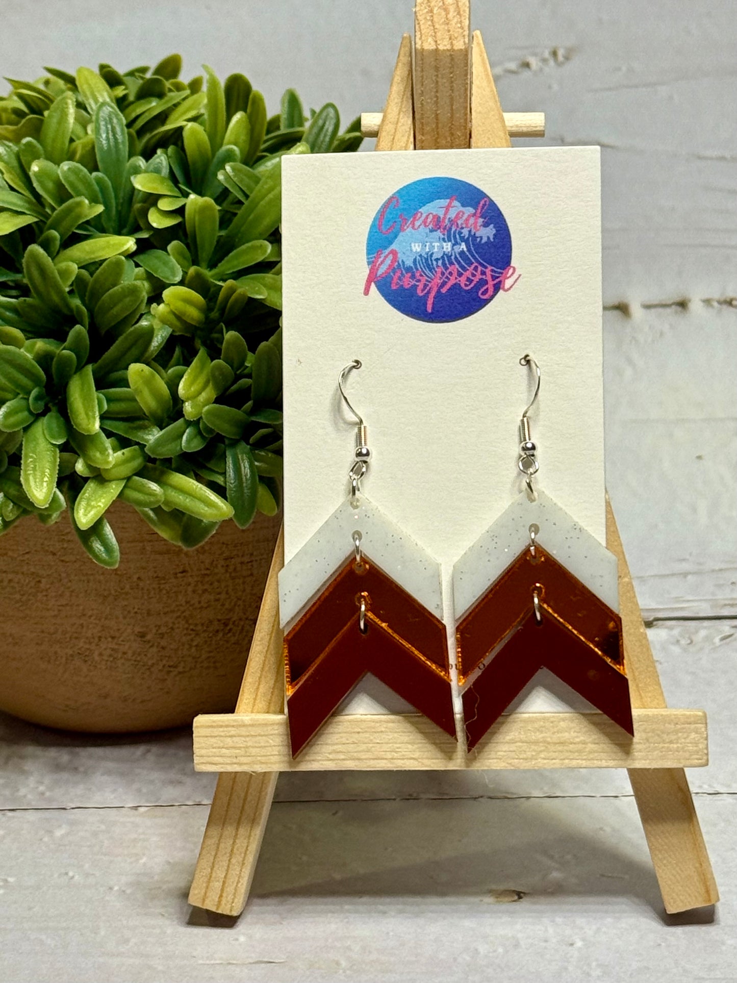 Glitter White, Orange, Brown Chevron