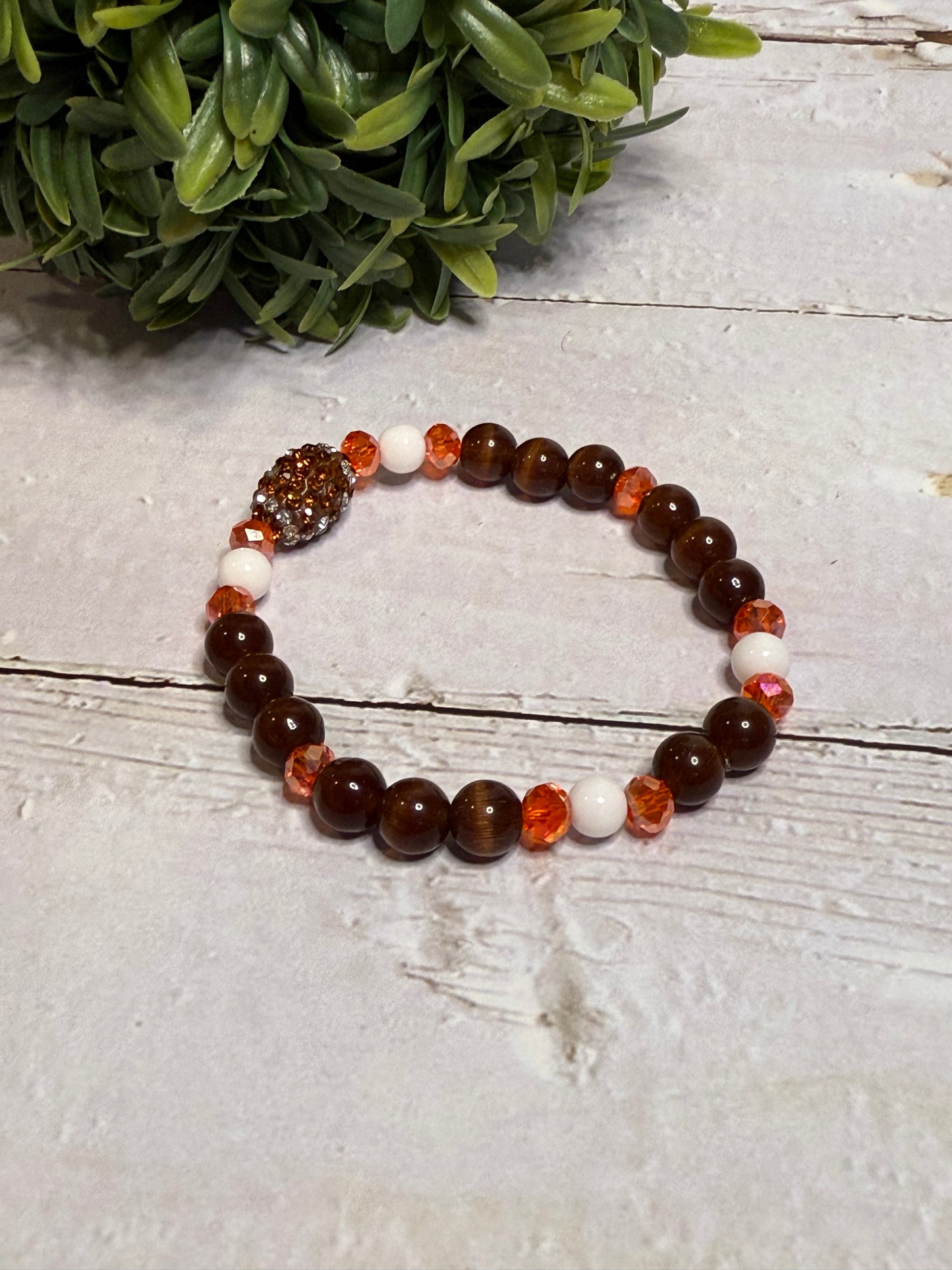 Football Rhinestone Bead with Brown and Orange Beads