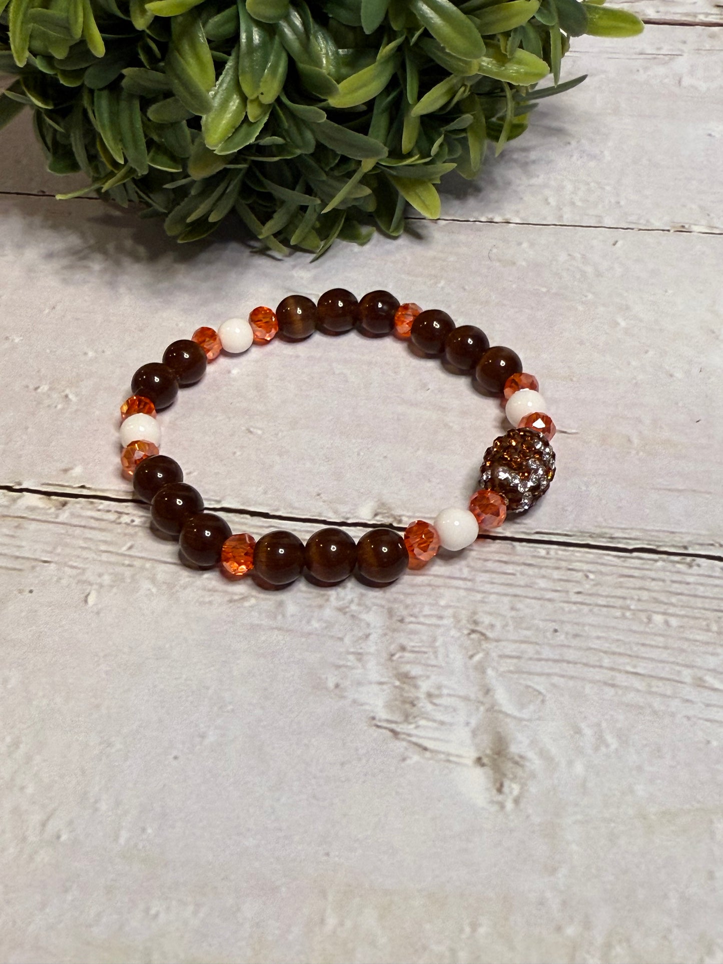 Football Rhinestone Bead with Brown and Orange Beads