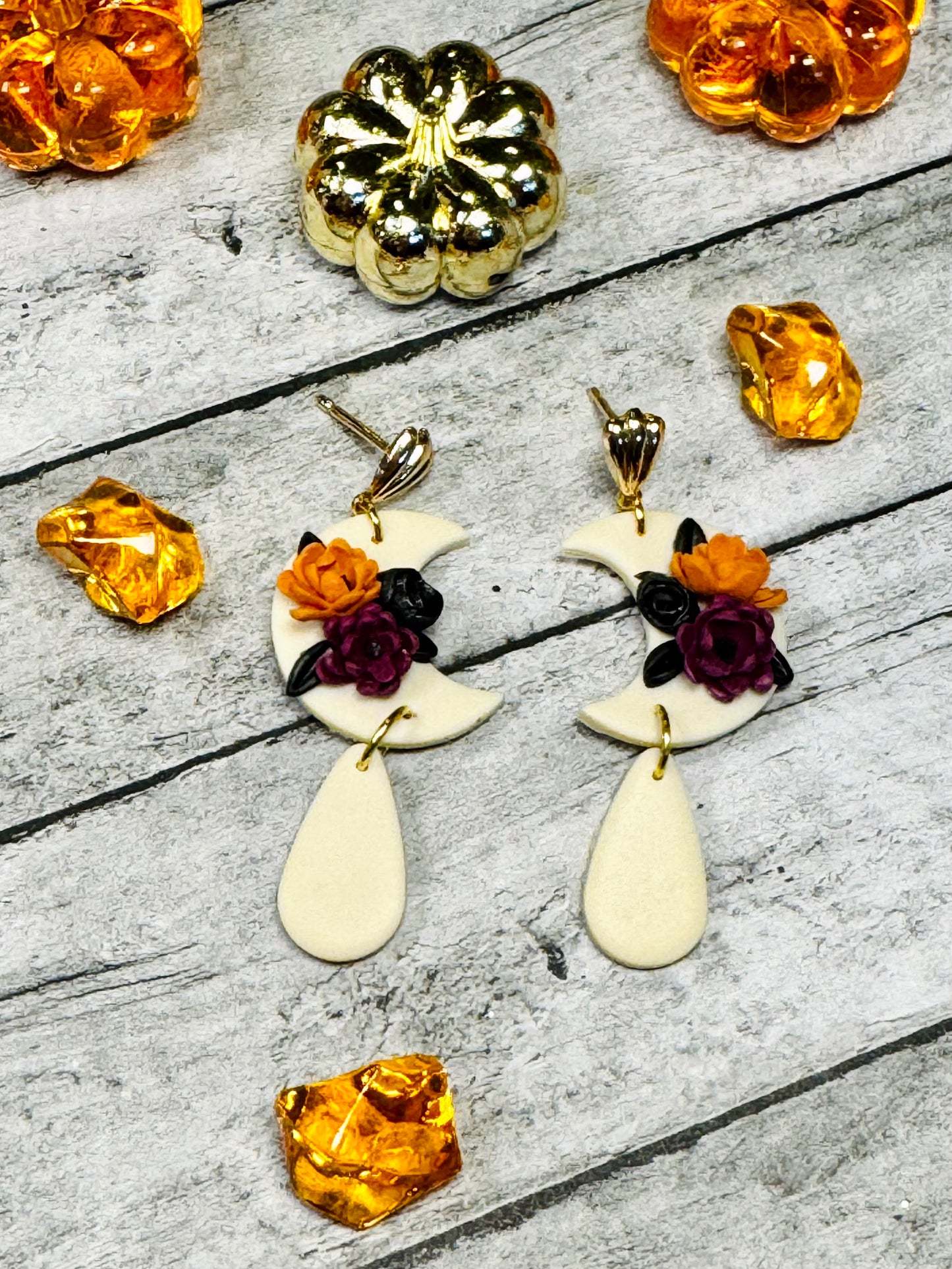 Halloween Moon Floral Earrings