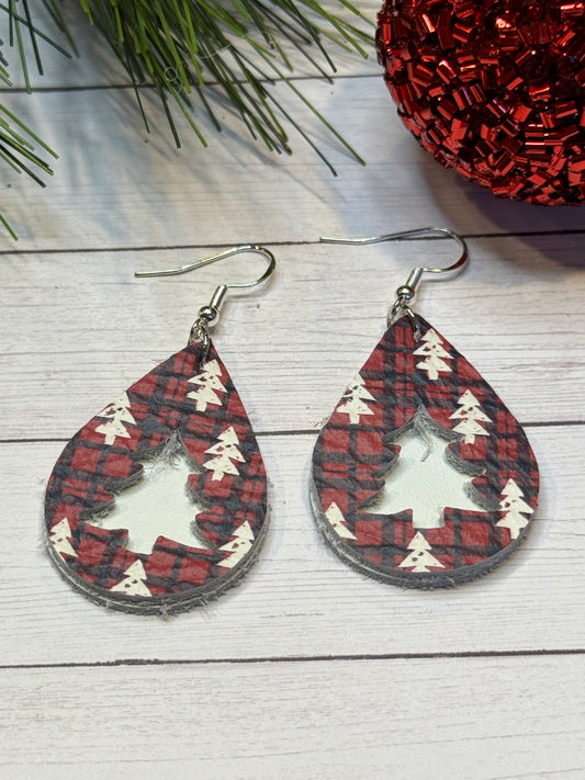 White with Black and Red Flannel Christmas Trees